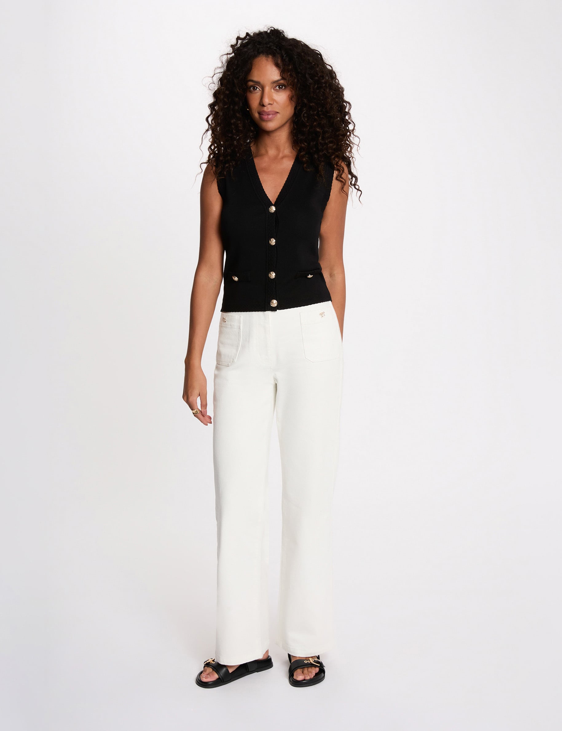 Gilet sans manches col V noir femme