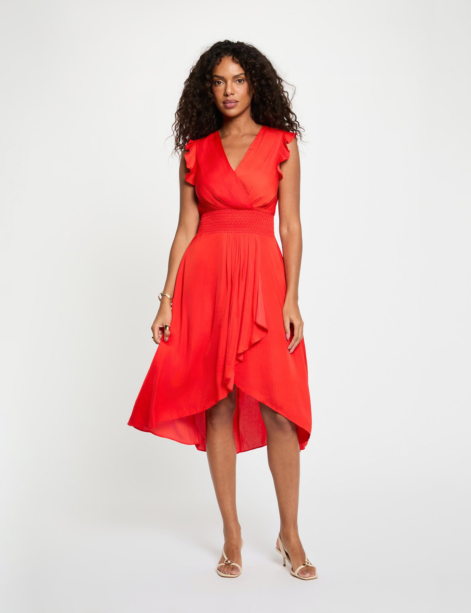 Robe droite fluide sans manches rouge vif femme