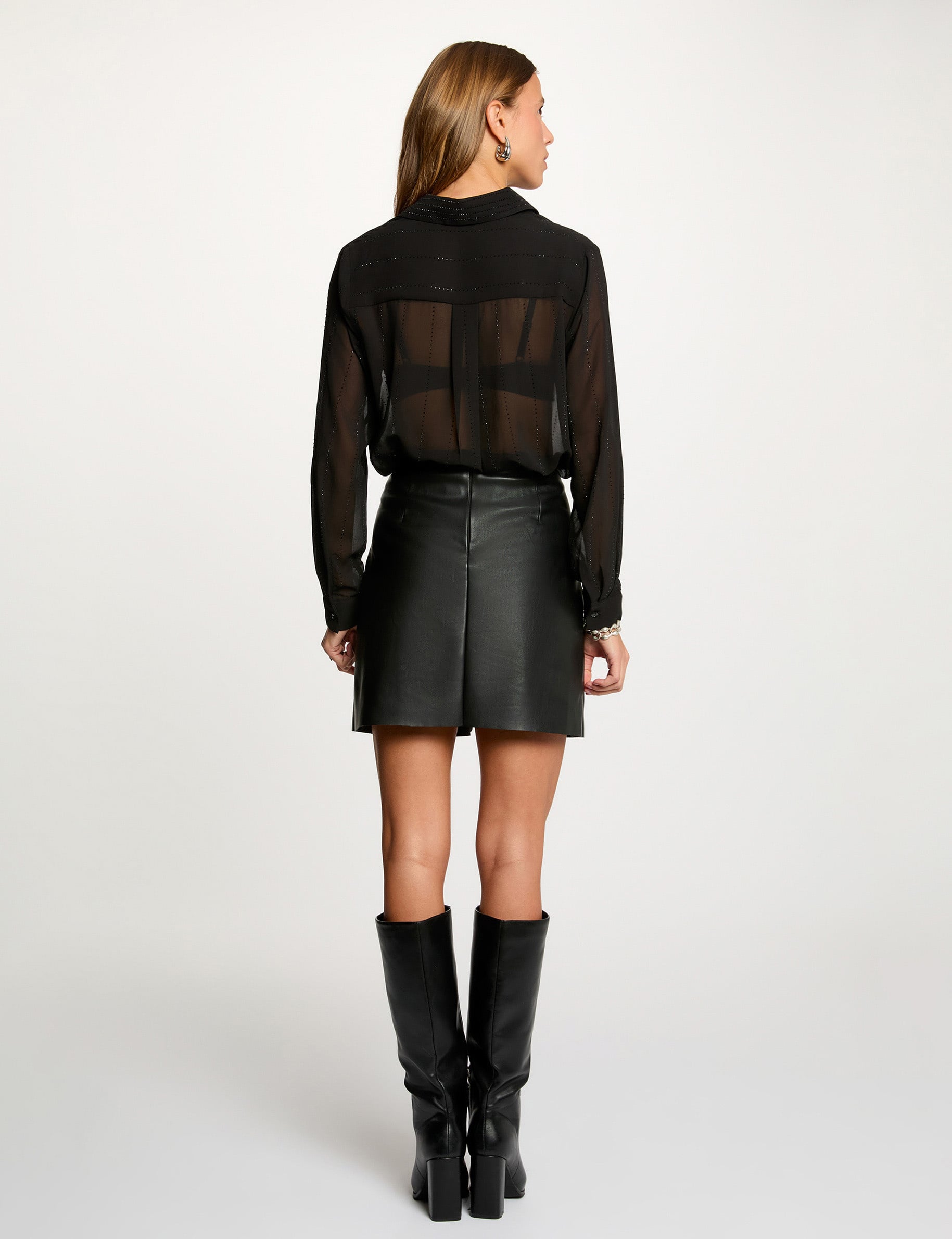 Chemise droite strass noir femme
