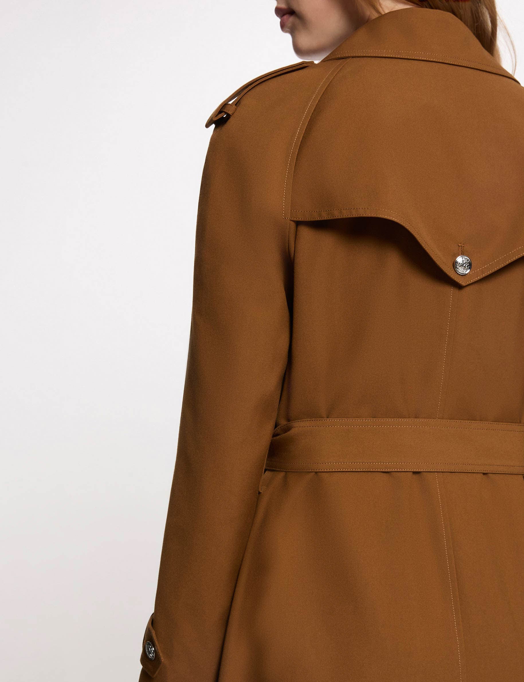 Trench long ceintur&eacute; camel femme