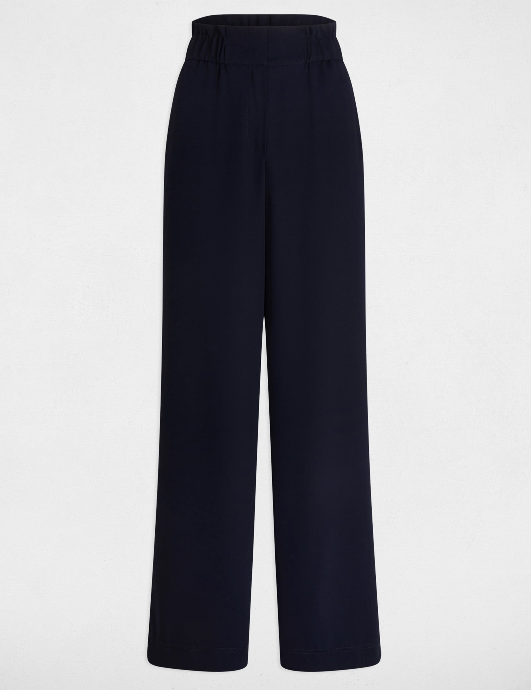 Pantalon large &agrave; fronces bleu marine femme