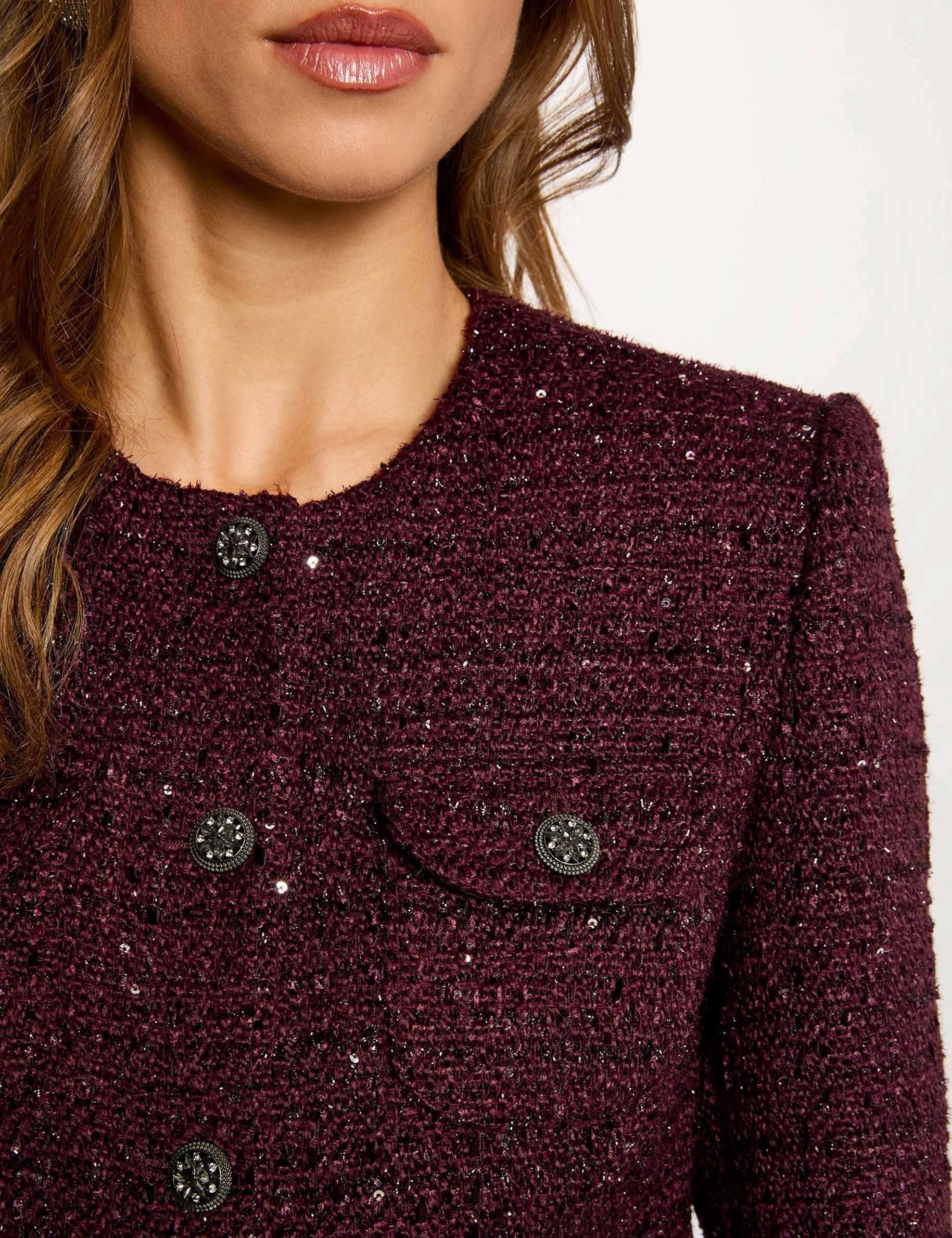 Veste ajust&eacute;e col rond prune femme