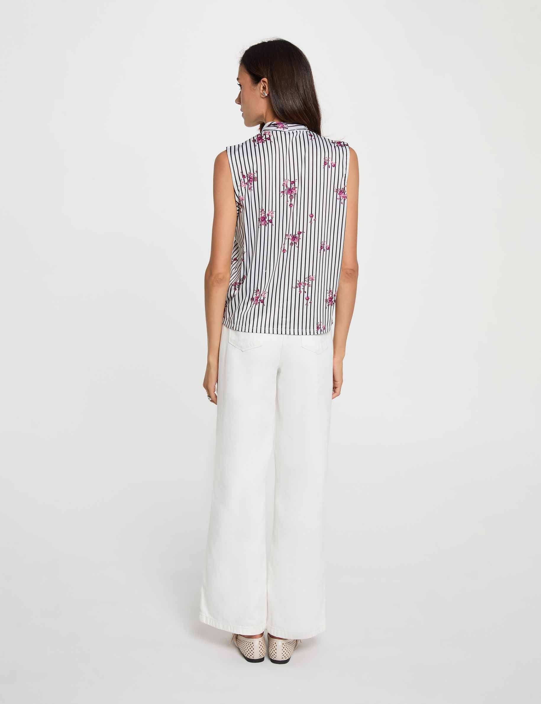 T-shirt col lavalli&egrave;re multicolore femme