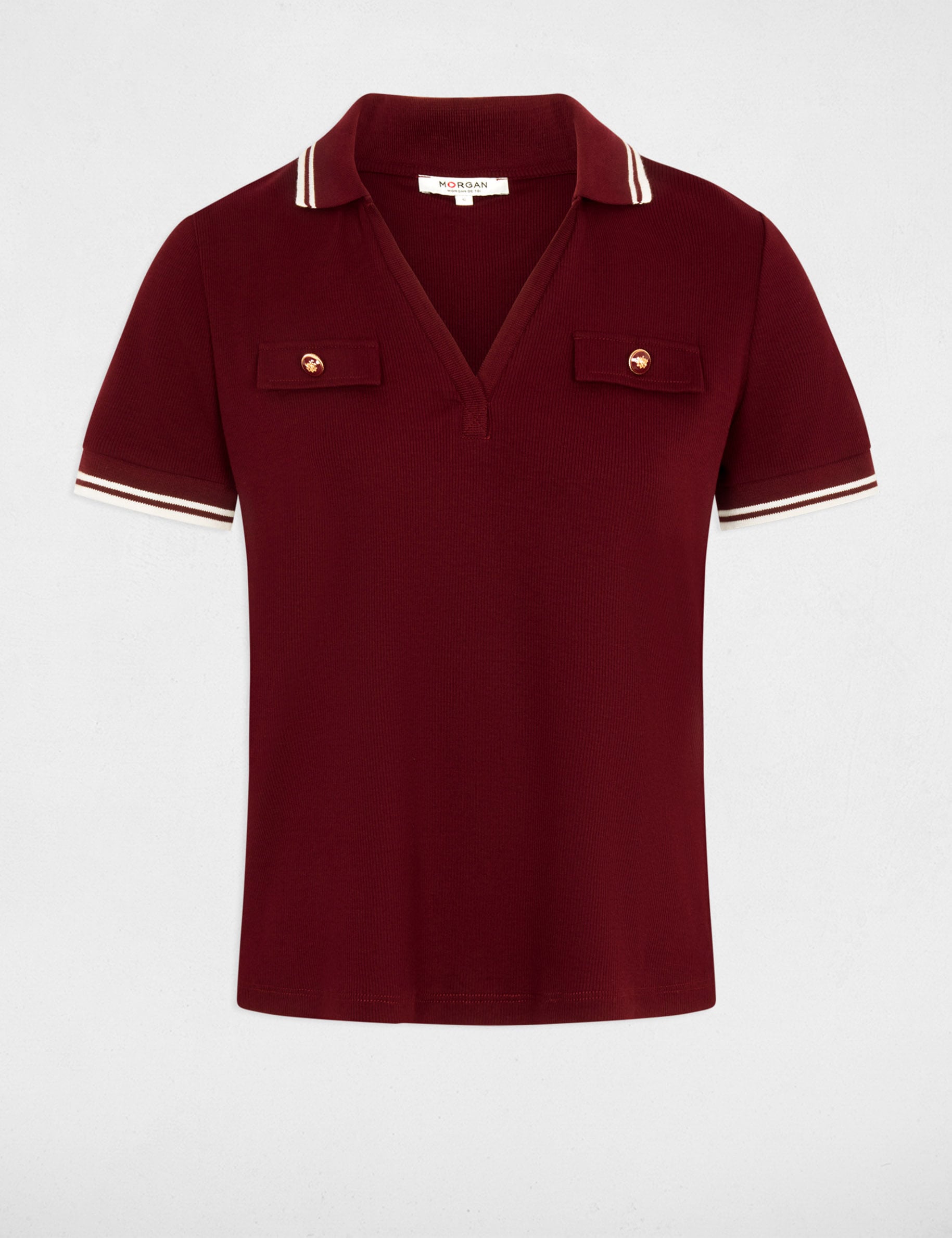 T-shirt polo cintr&eacute; bordeaux femme