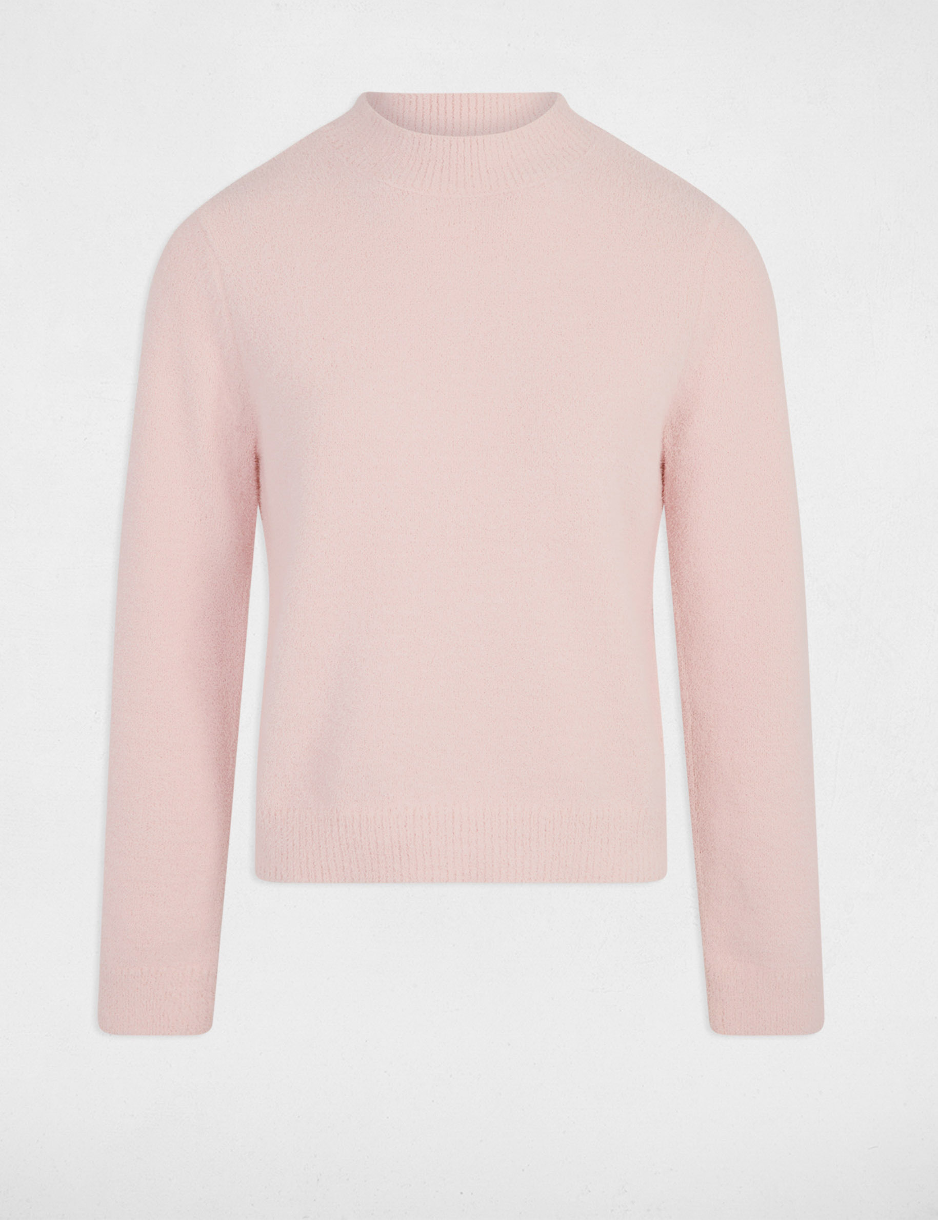 Pull col montant ajust&eacute; rose clair femme