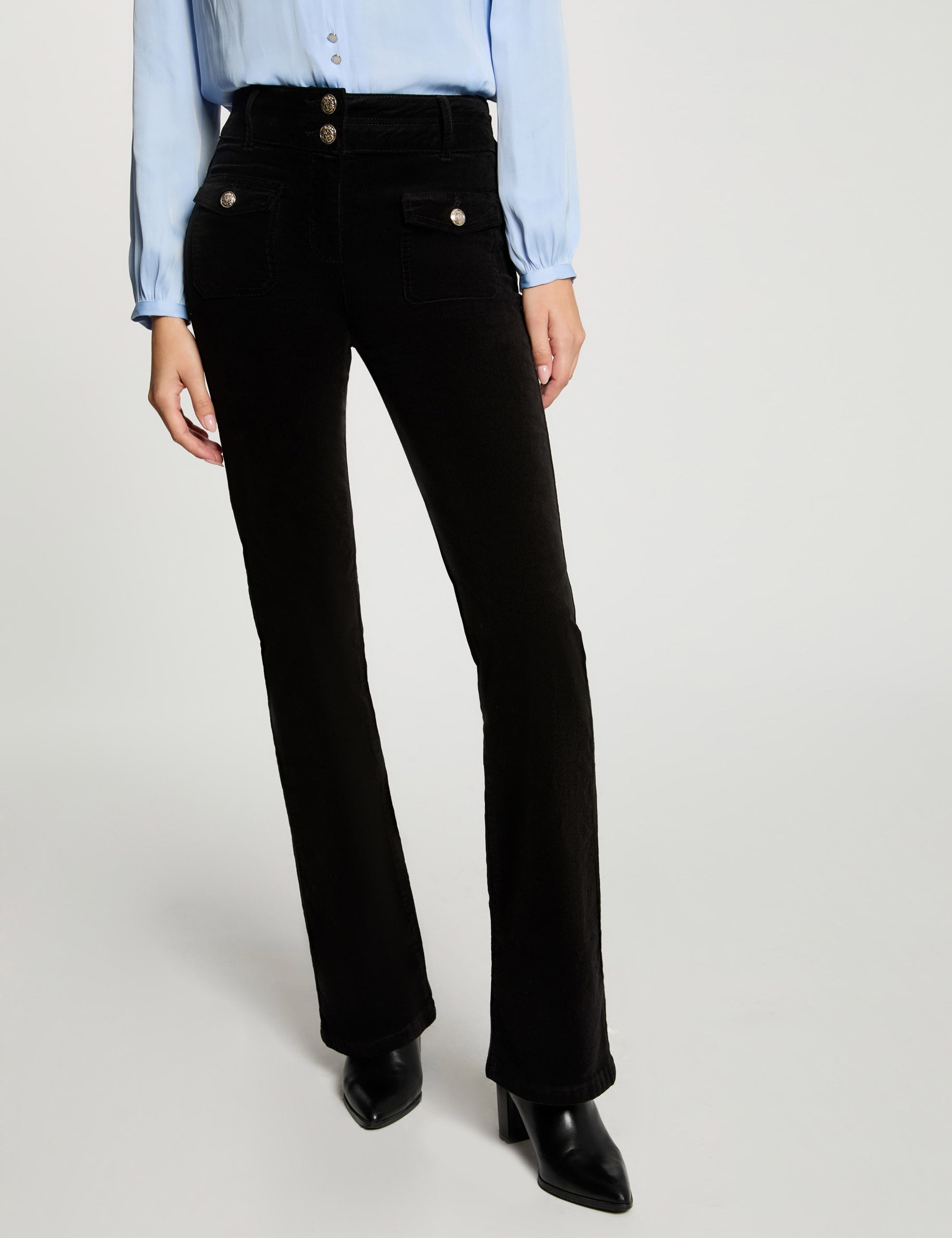 Pantalon ajust&eacute; velours noir femme