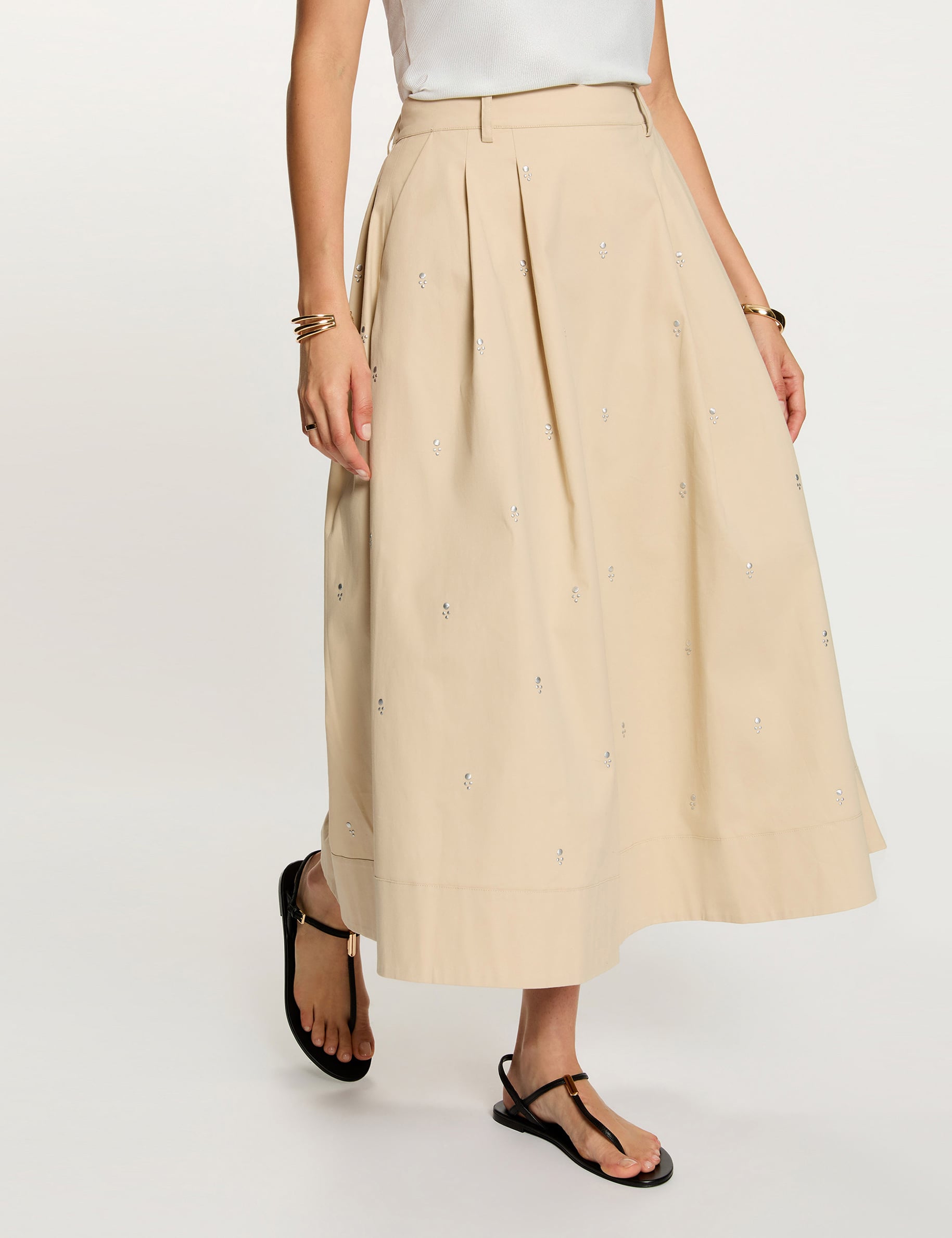 Jupe longue taille haute beige femme