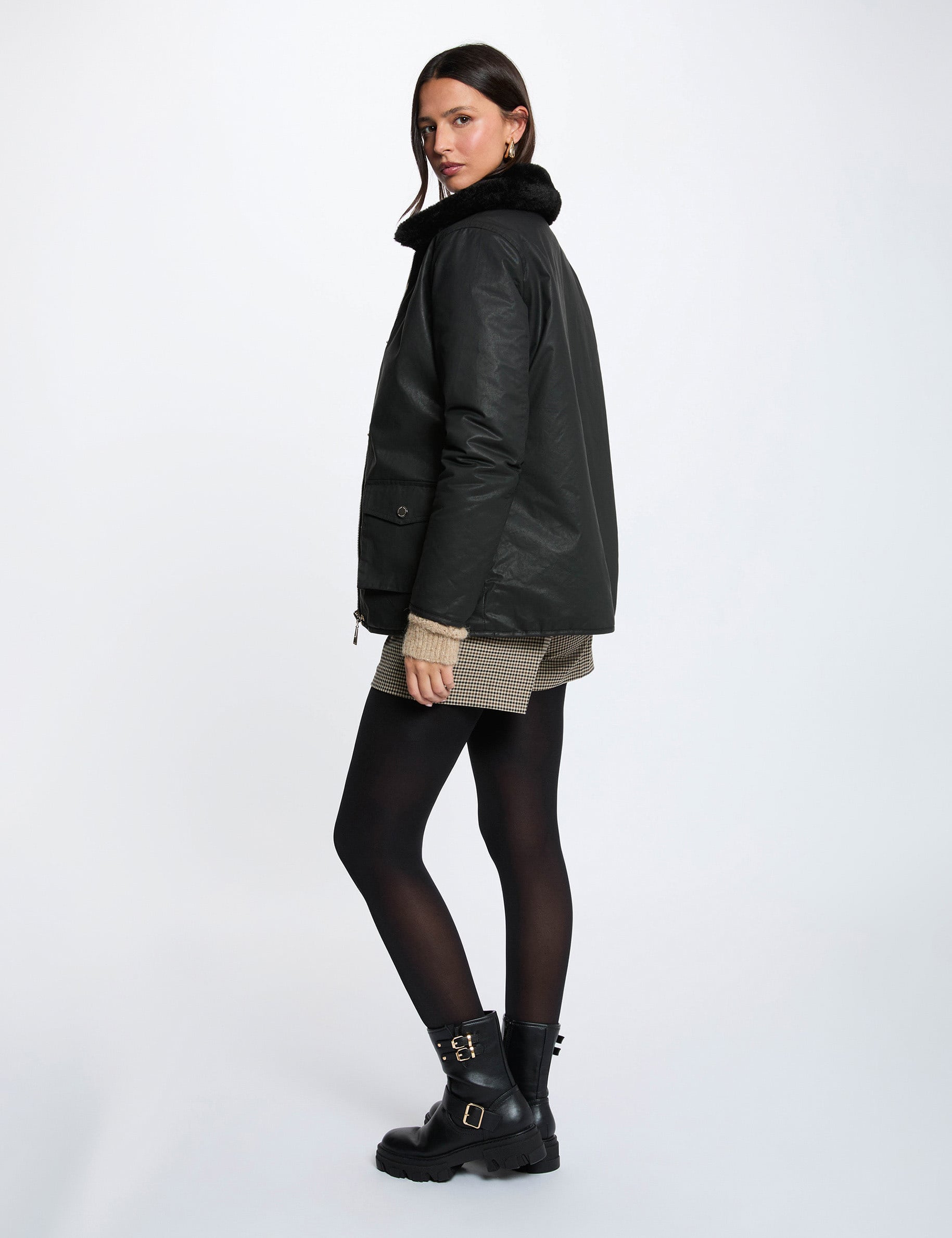 Parka enduite reversible noir femme
