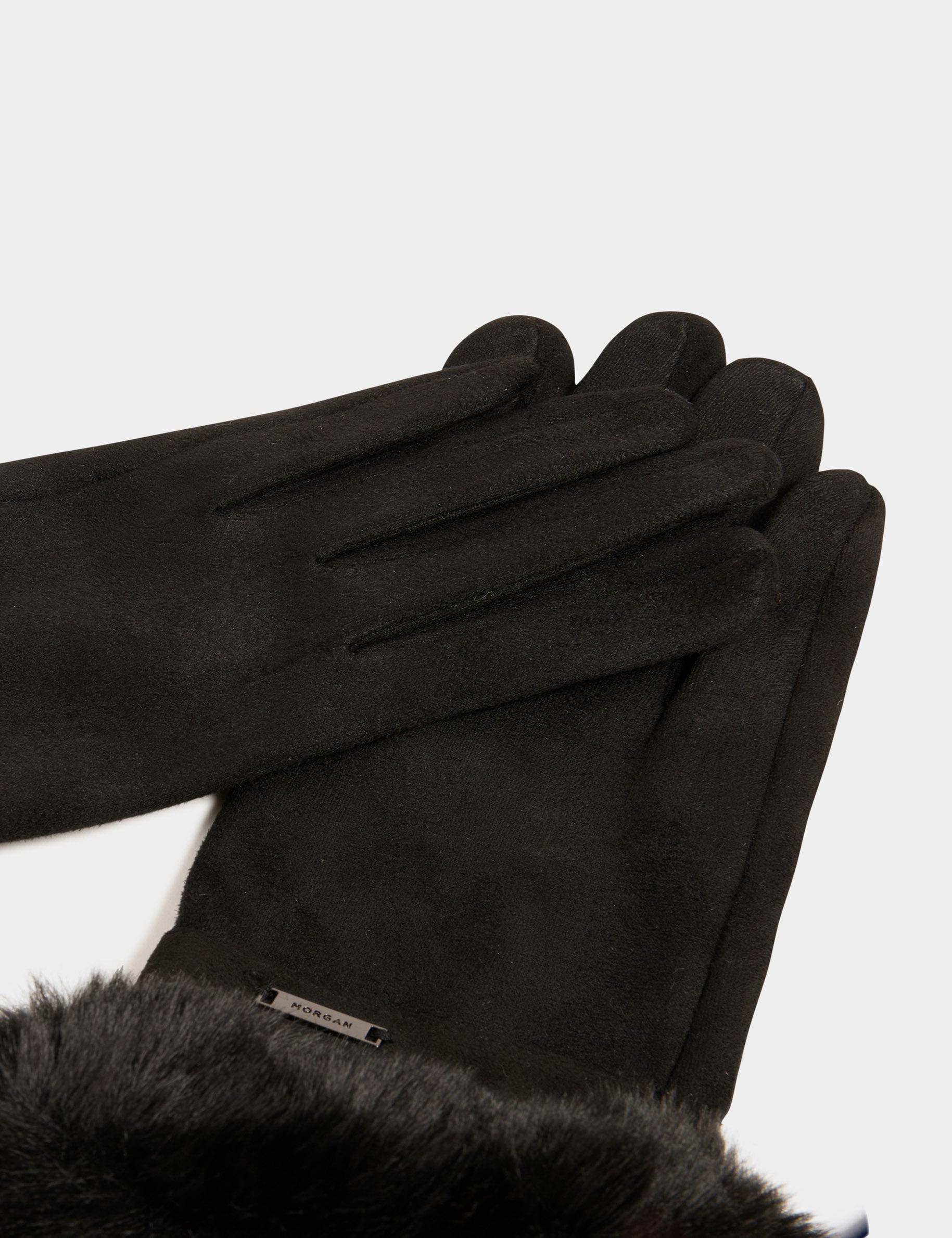 Gants d&eacute;tails fourrure noir femme