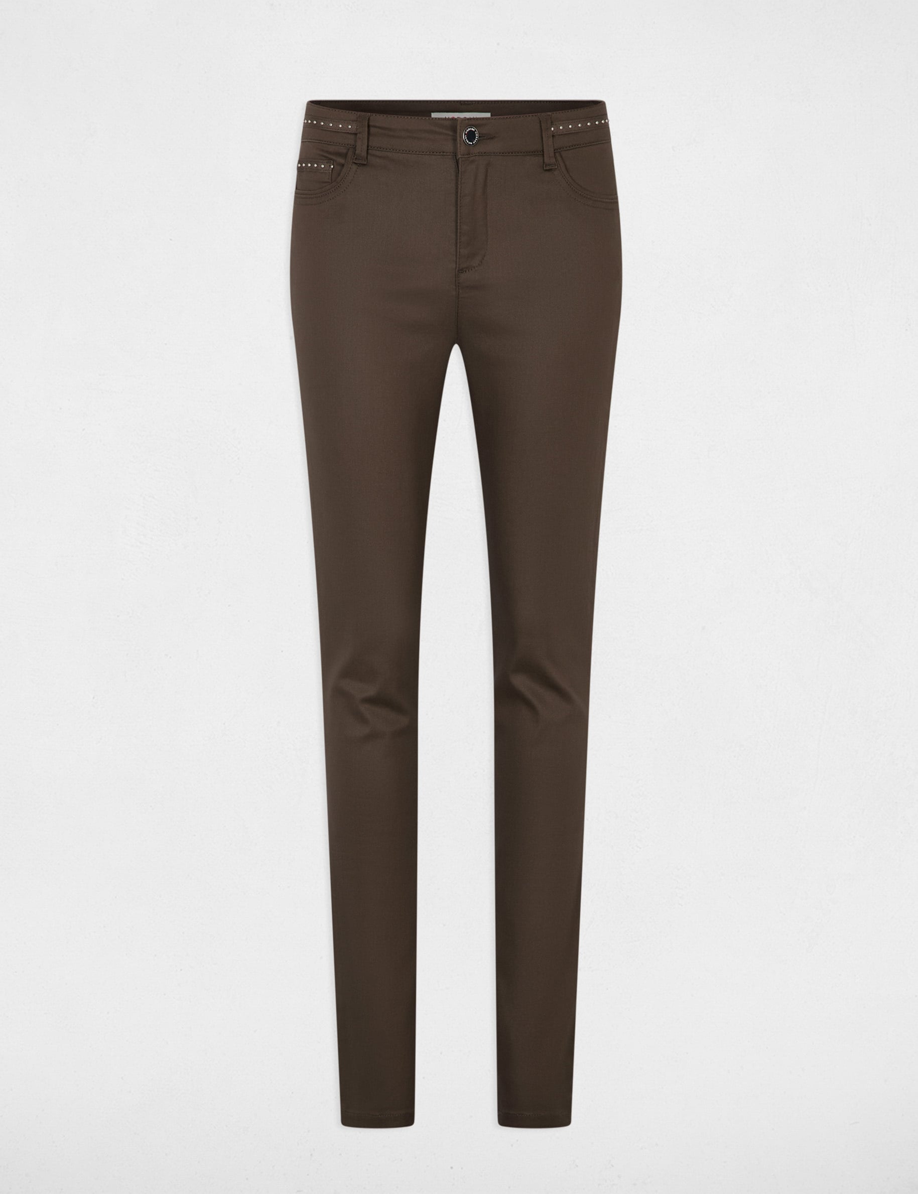 Pantalon slim enduit taupe femme
