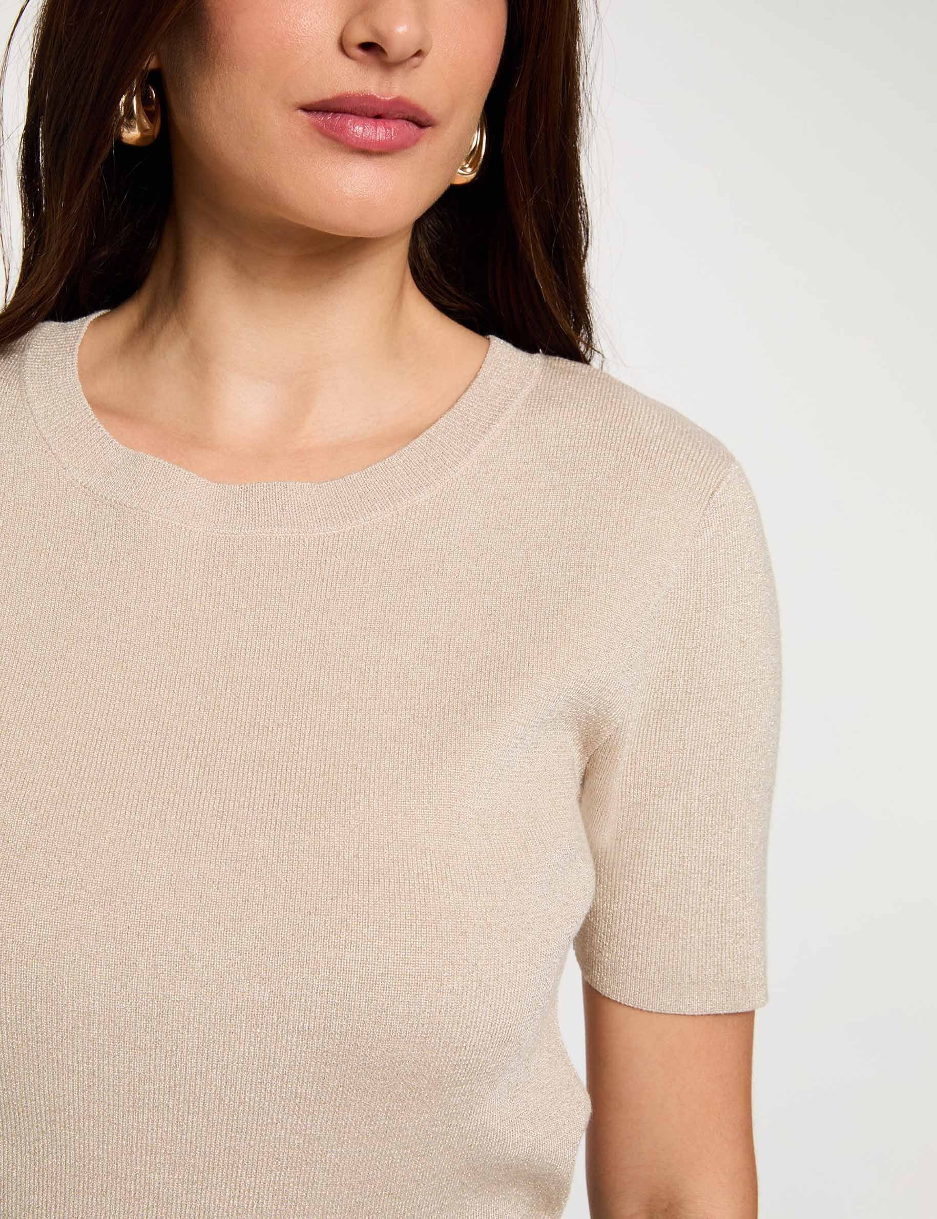 Pull col rond beige femme
