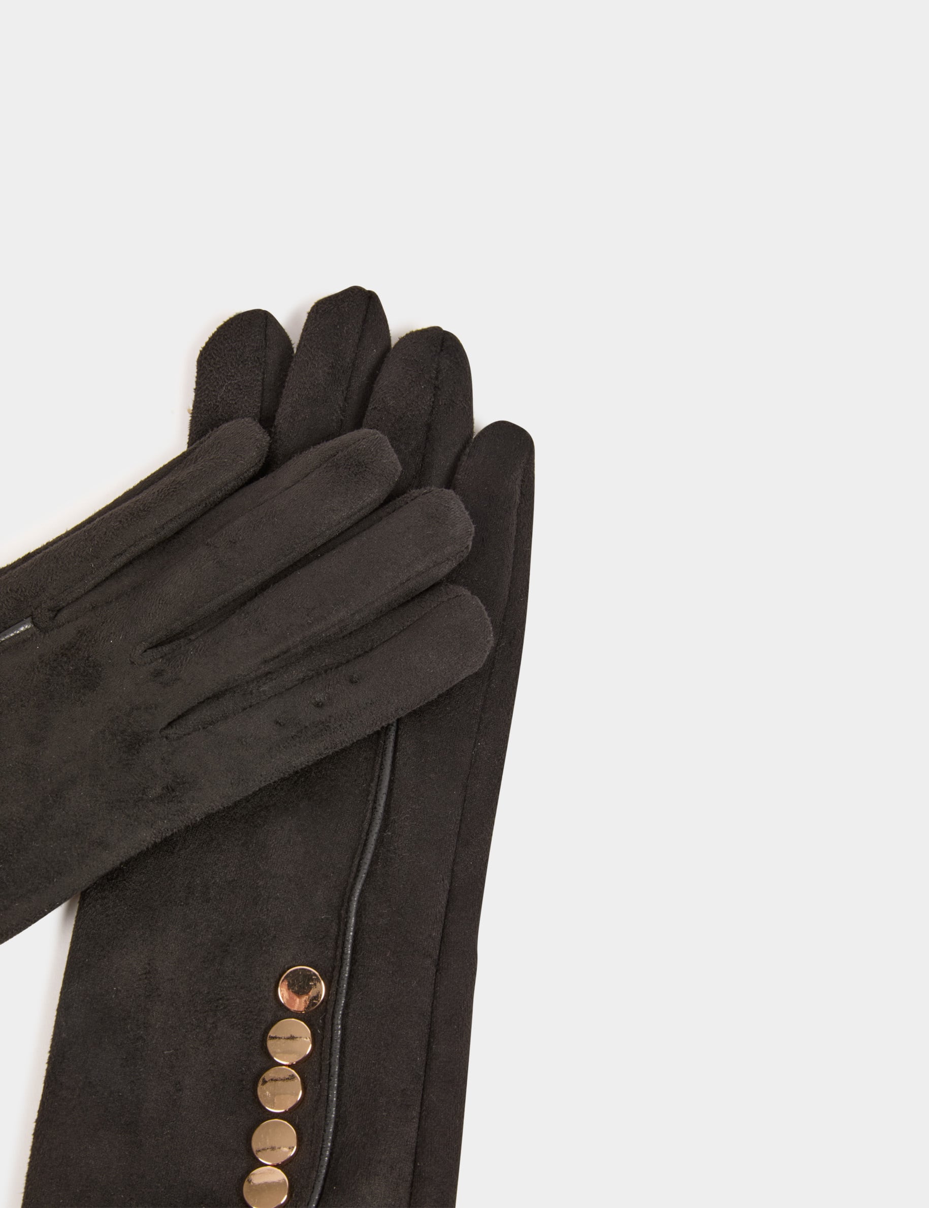 Gants su&eacute;dine boutons noir femme