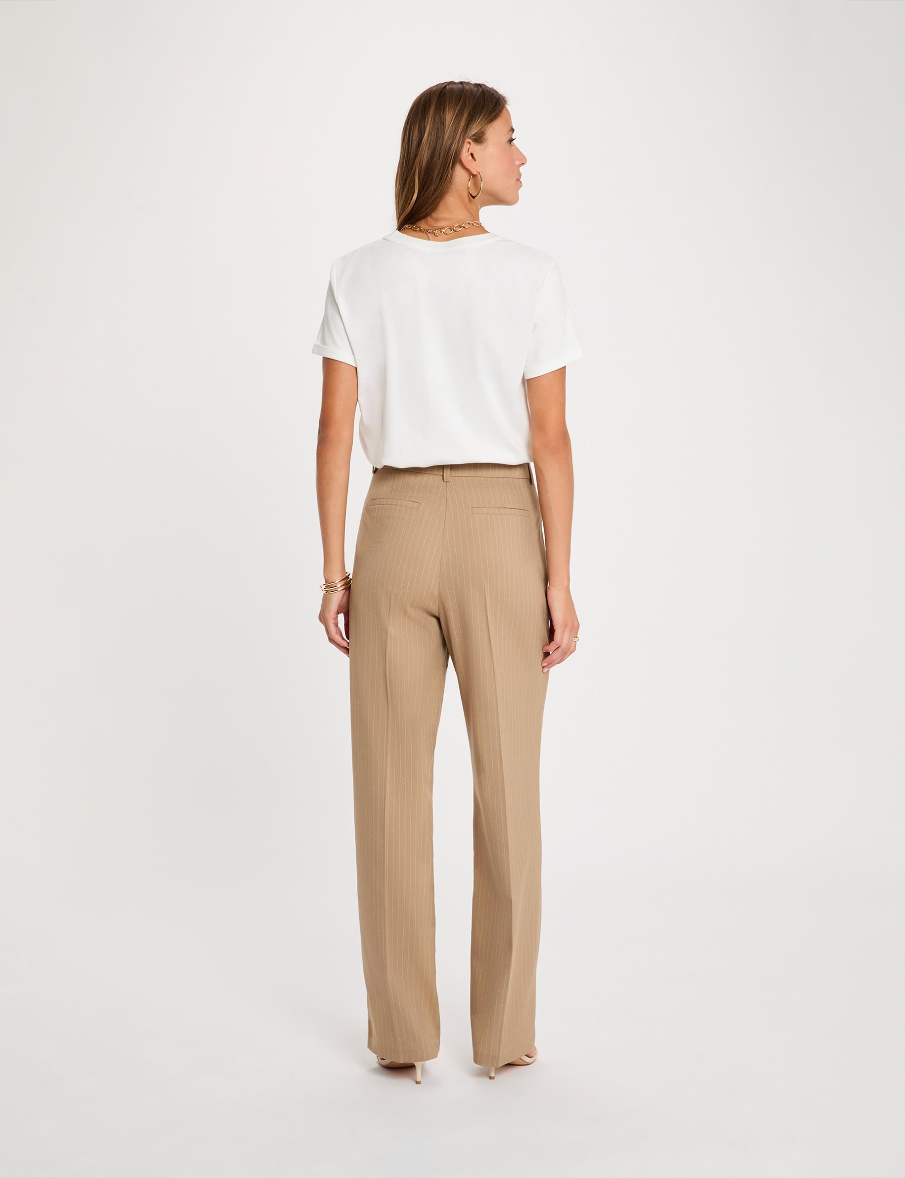 Pantalon droit taille haute taupe femme