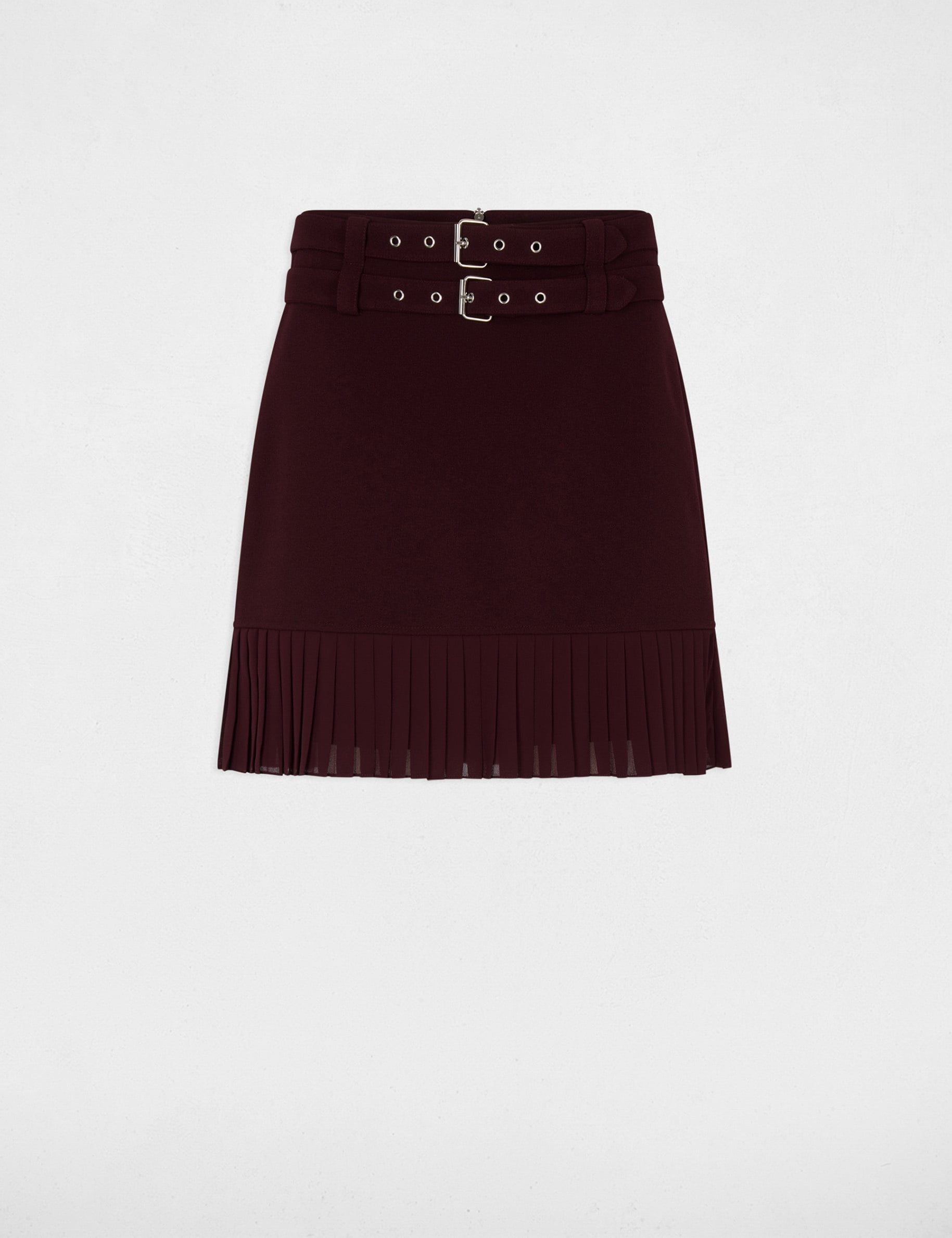 Jupe courte pliss&eacute;e prune femme