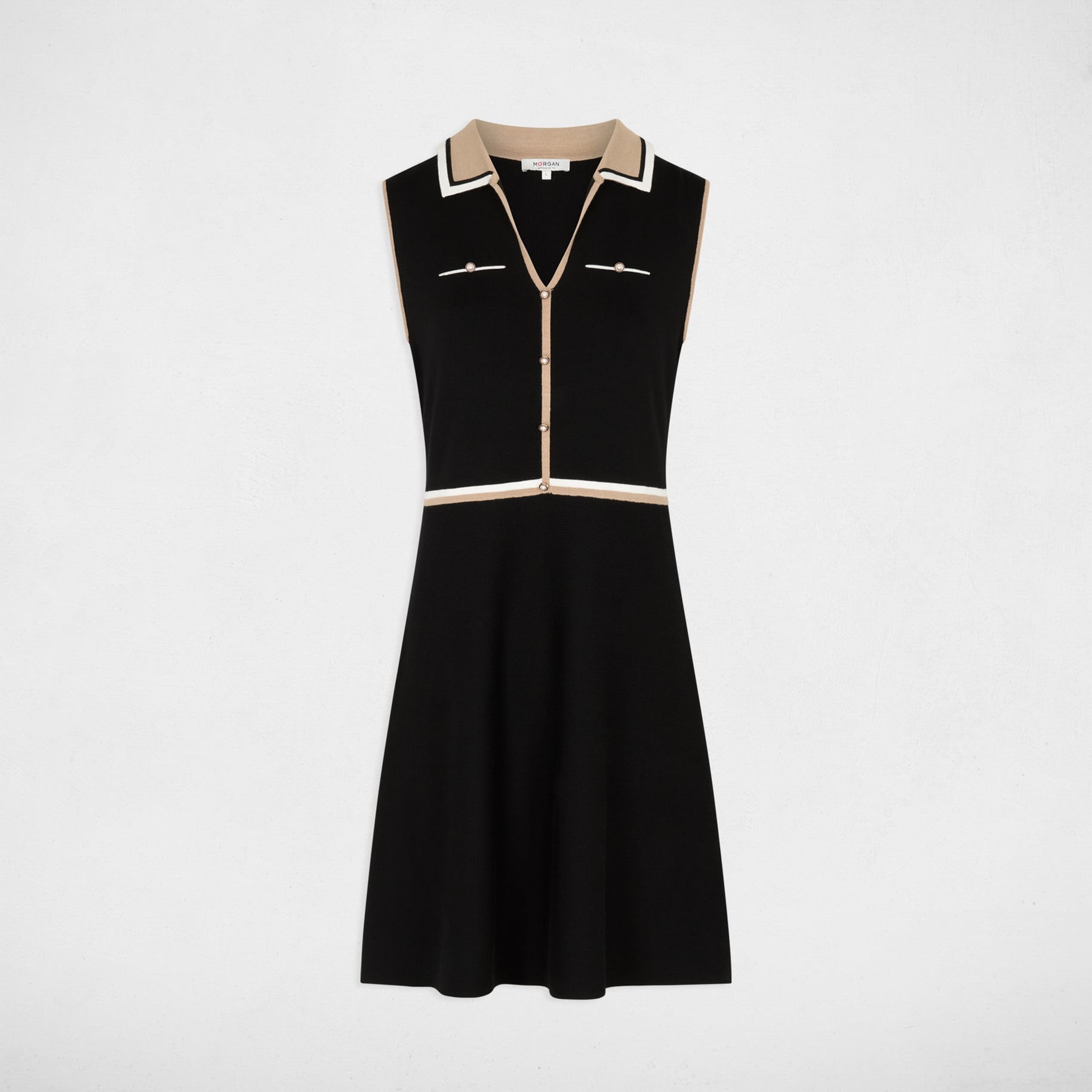 Robe tricot col &agrave; revers noir femme