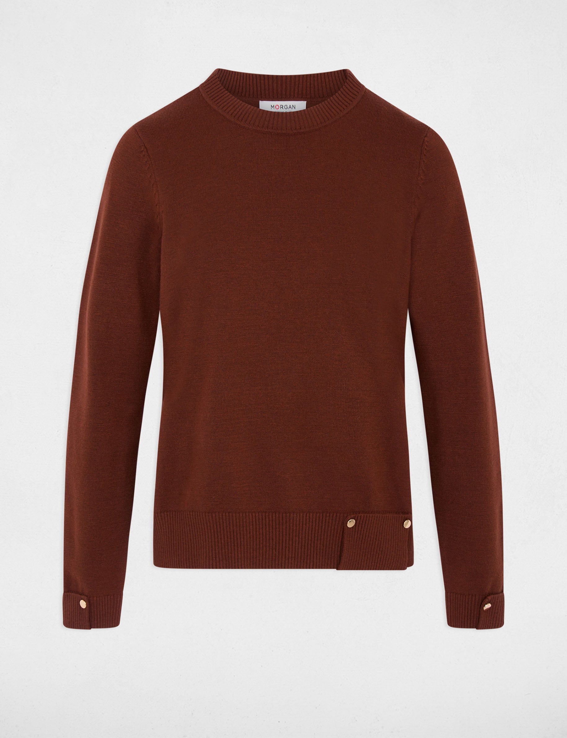 Pull col rond marron femme