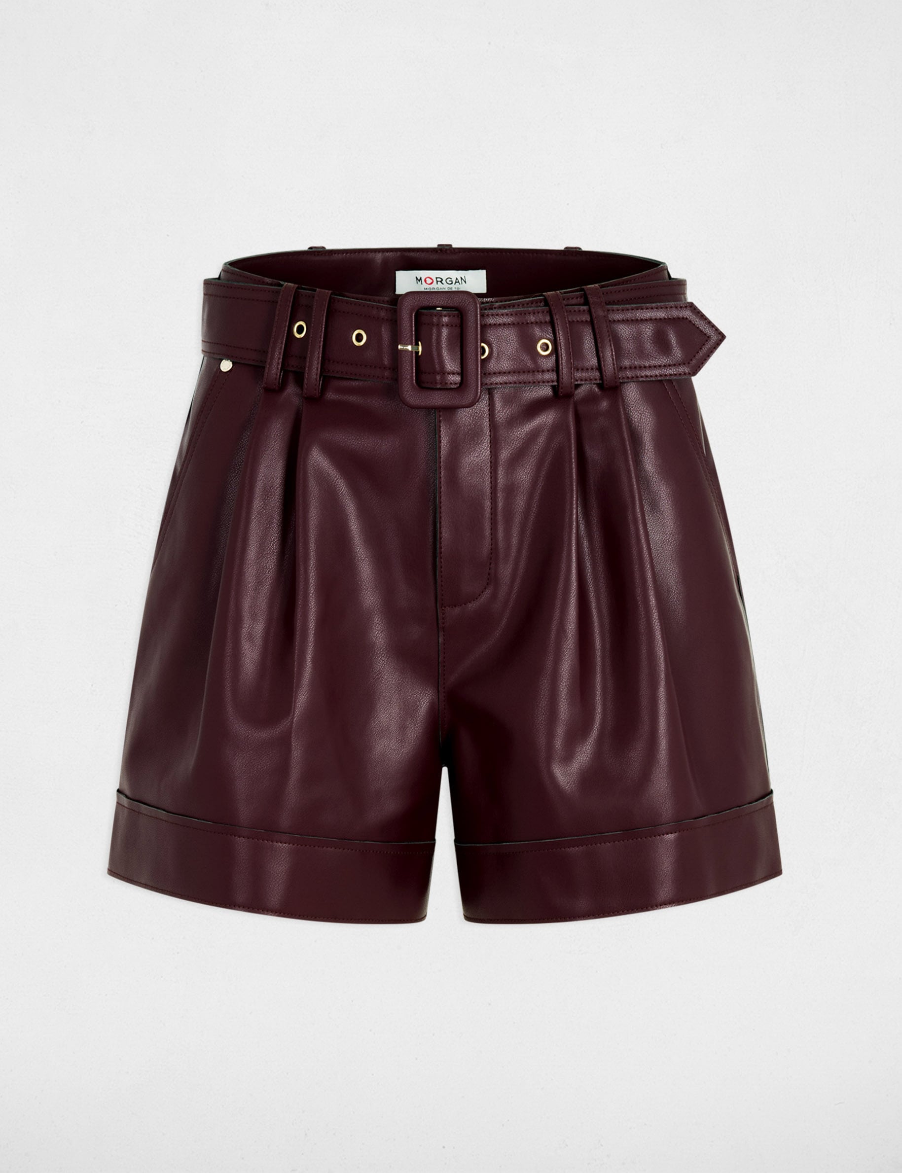 Short ajust&eacute; simili cuir prune femme