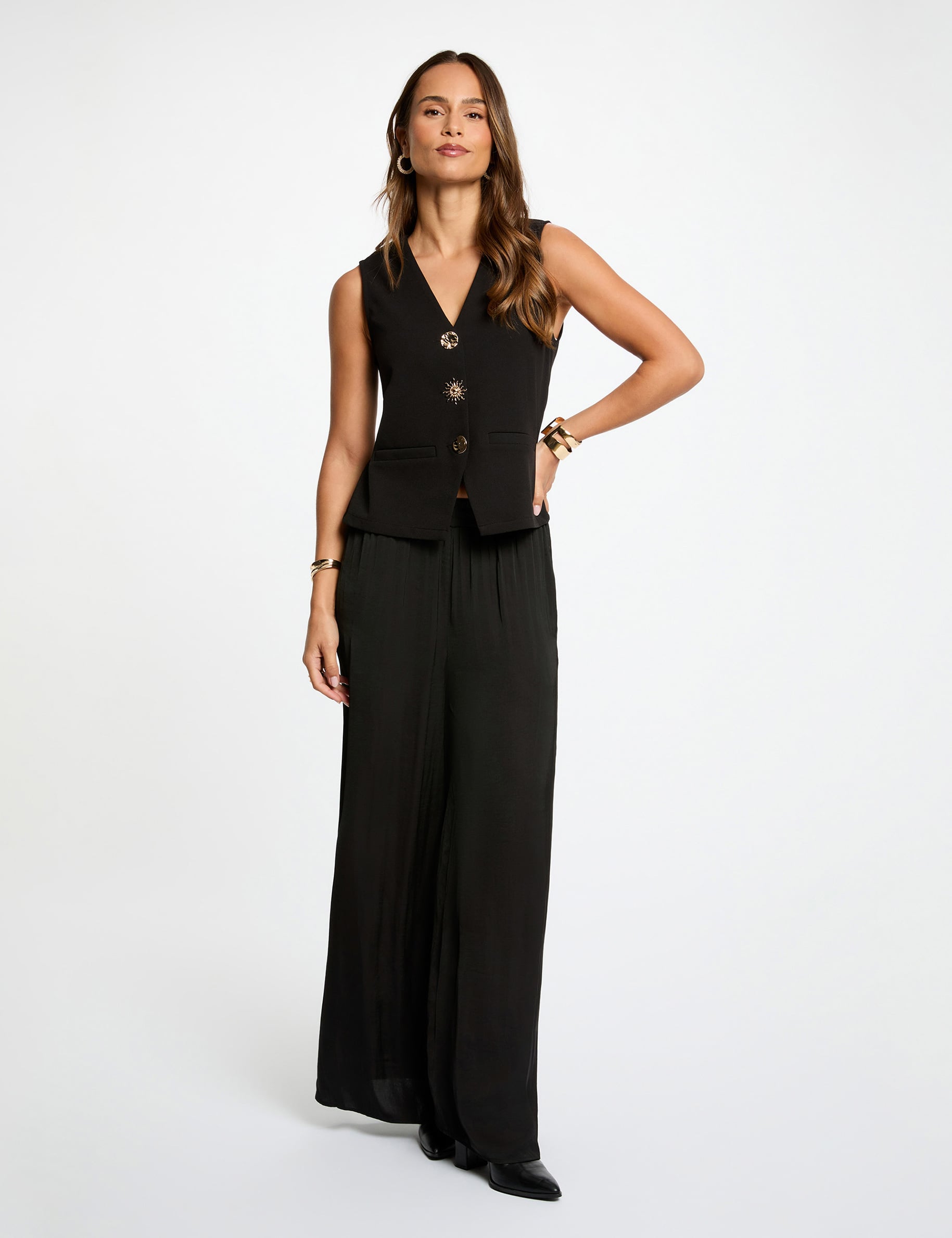 Gilet sans manches col v noir femme