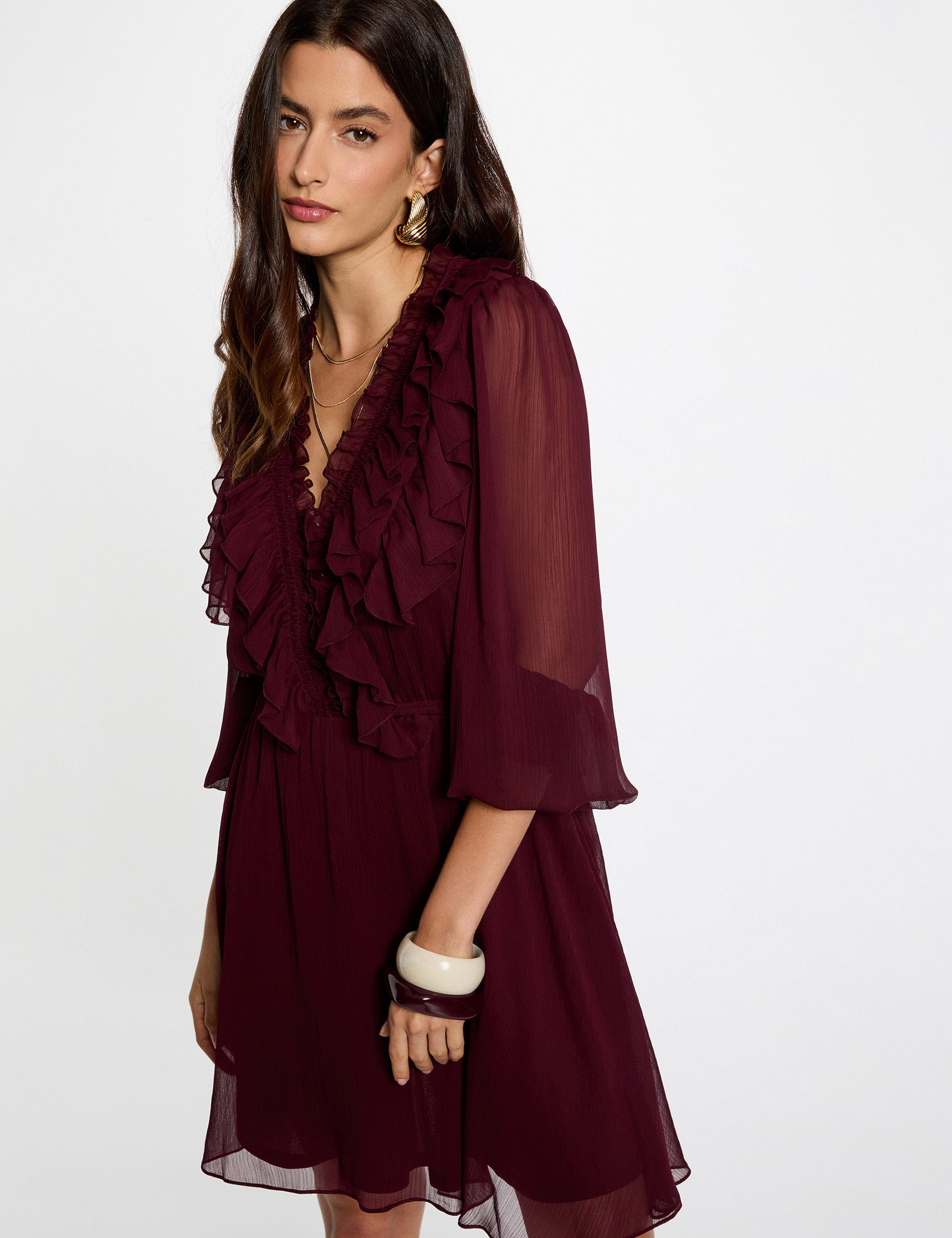 Robe courte ajust&eacute;e prune femme