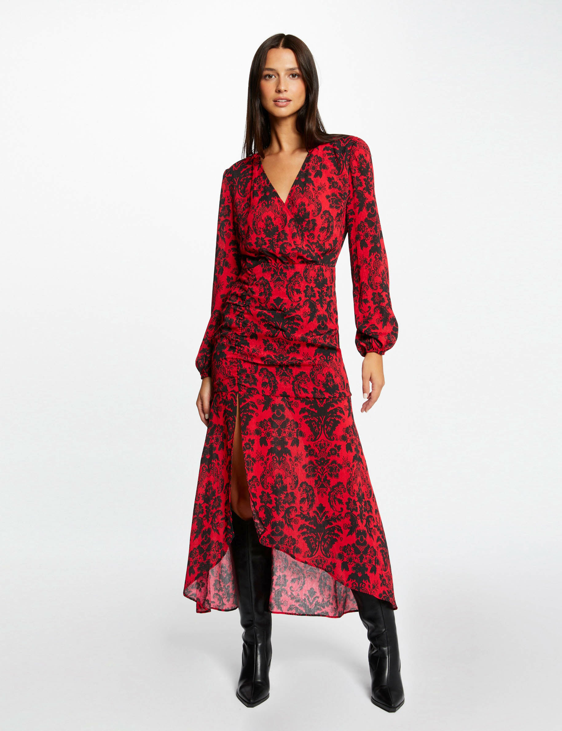 Robe longue cintr&eacute;e imprim&eacute; cachemire multico femme