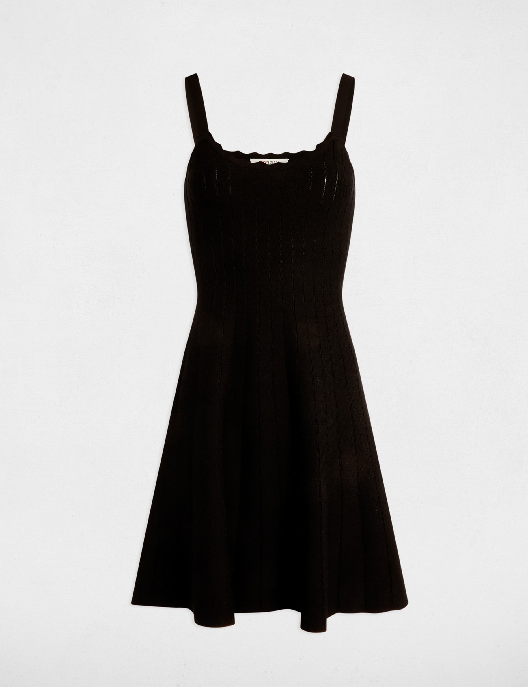 Robe tricot courte trap&egrave;ze noir femme