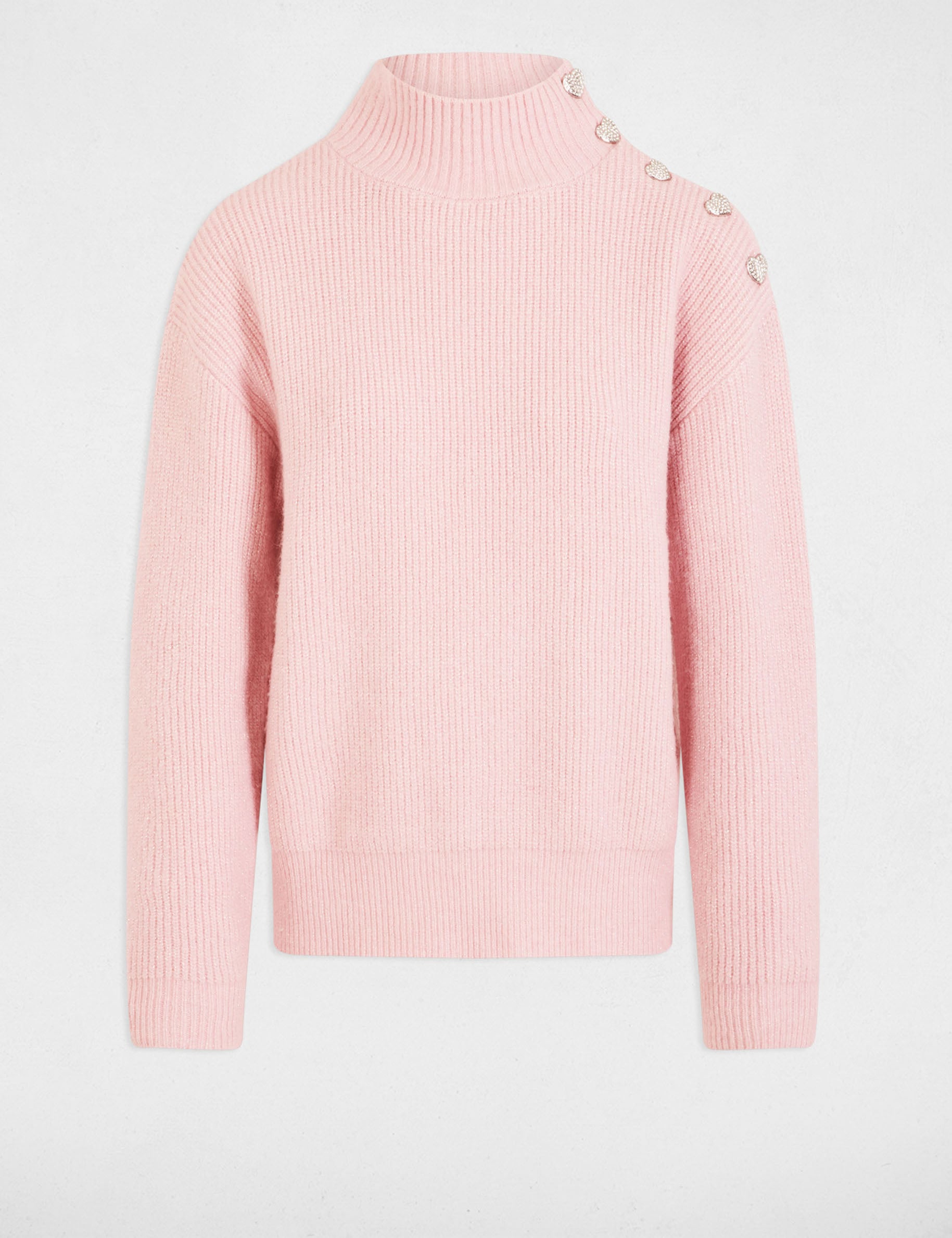 Pull manches longues avec boutons rose clair femme