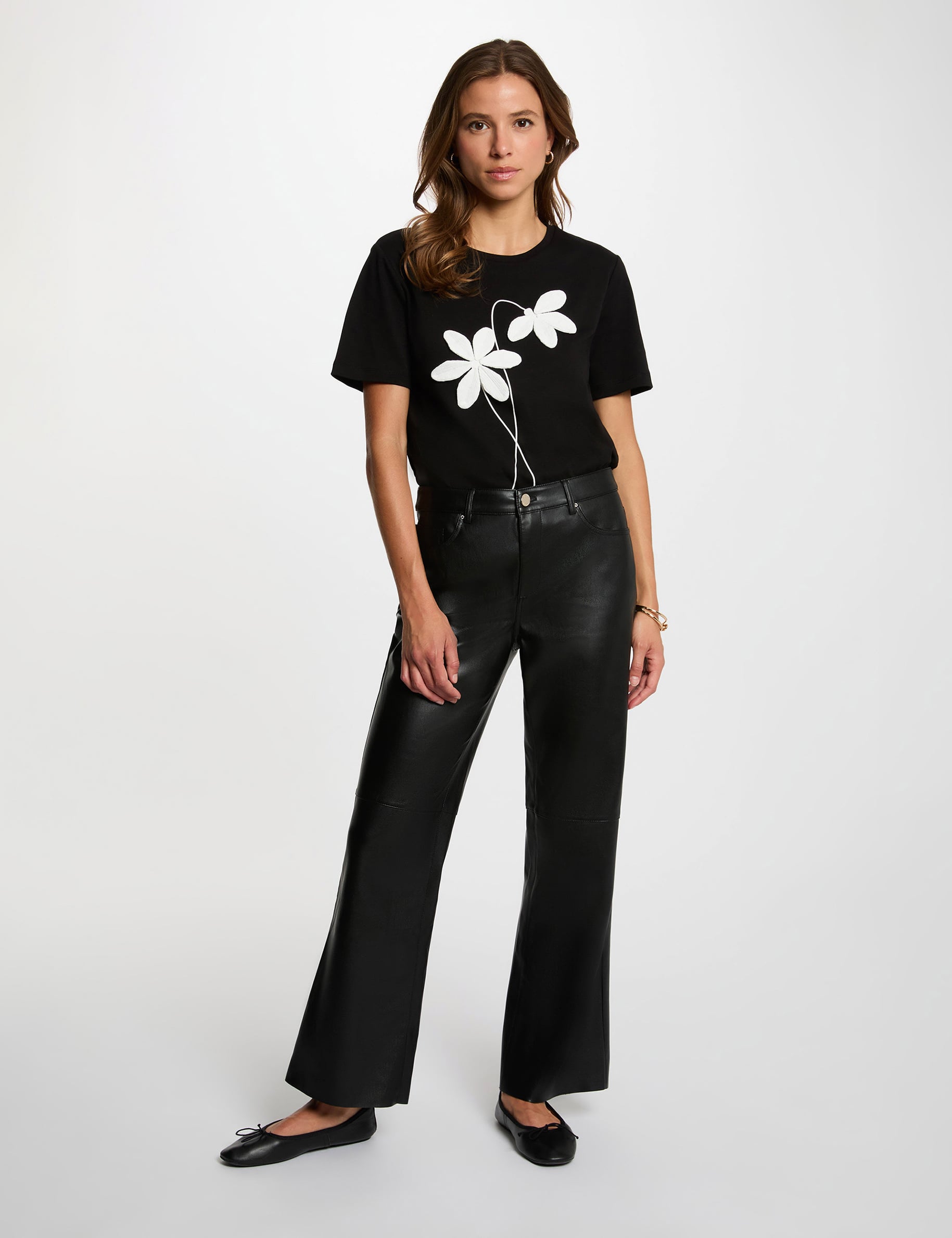 T-shirt droit col rond noir femme