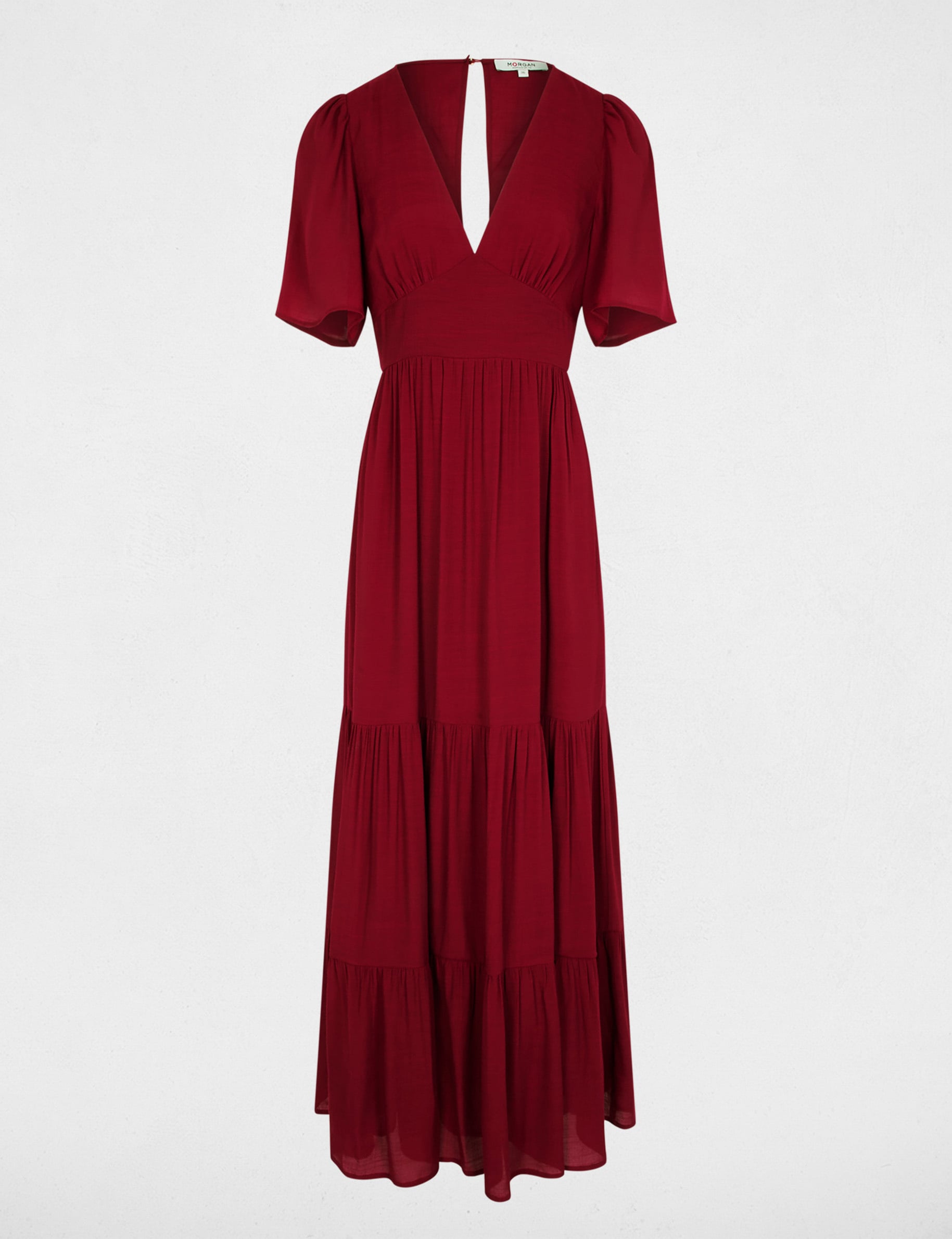 Robe longue col v bordeaux femme