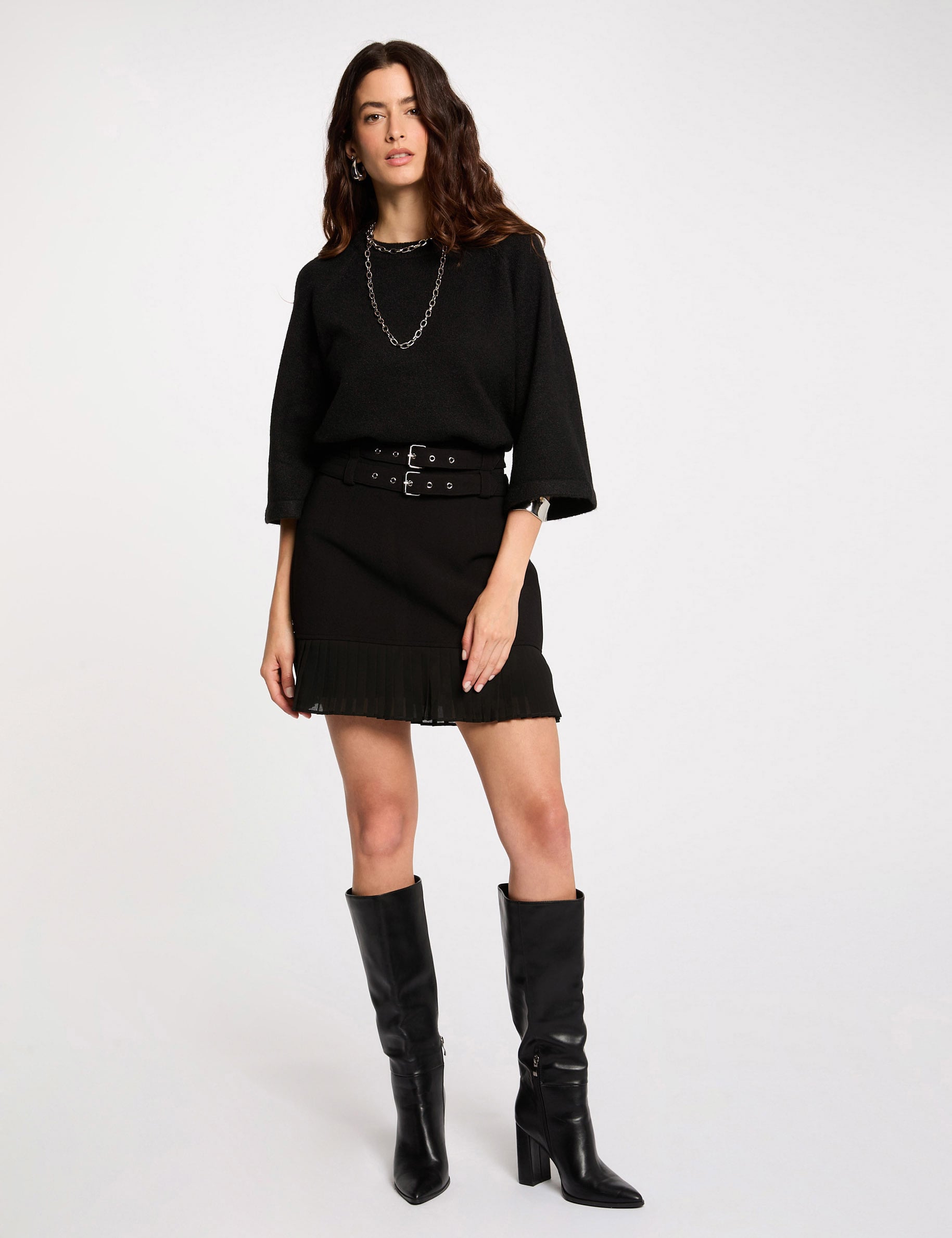 Jupe courte pliss&eacute;e noir femme