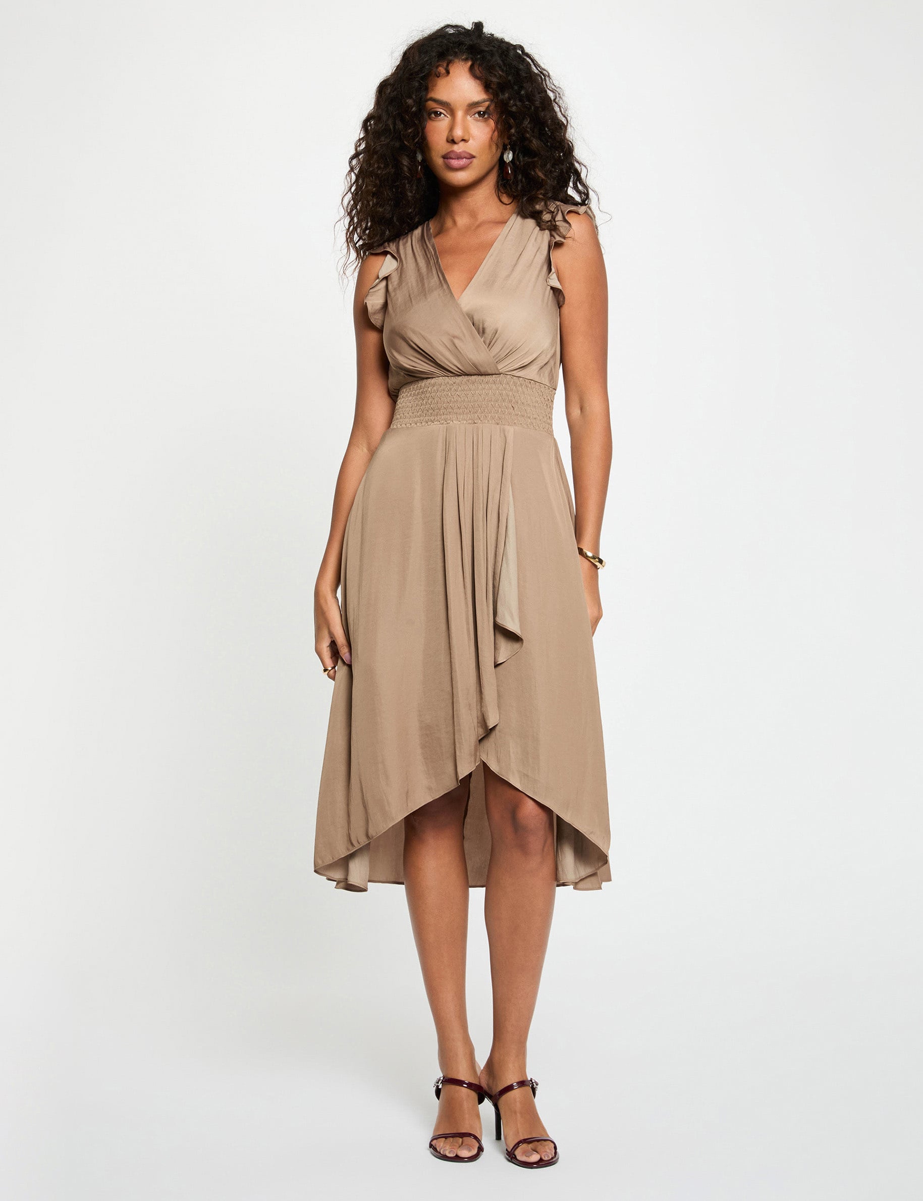 Robe droite fluide sans manches taupe femme