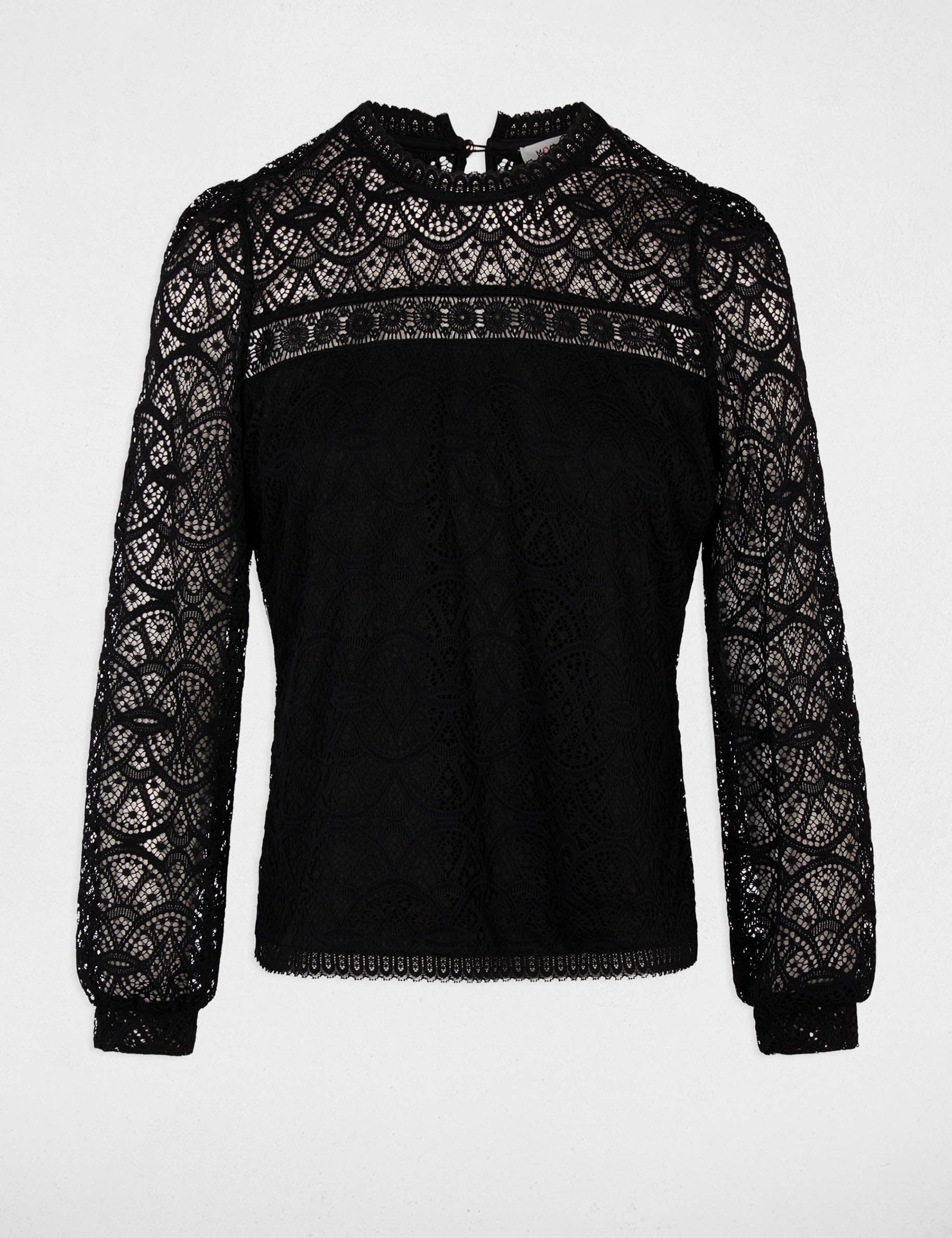 T-shirt dentelle manches longues noir femme