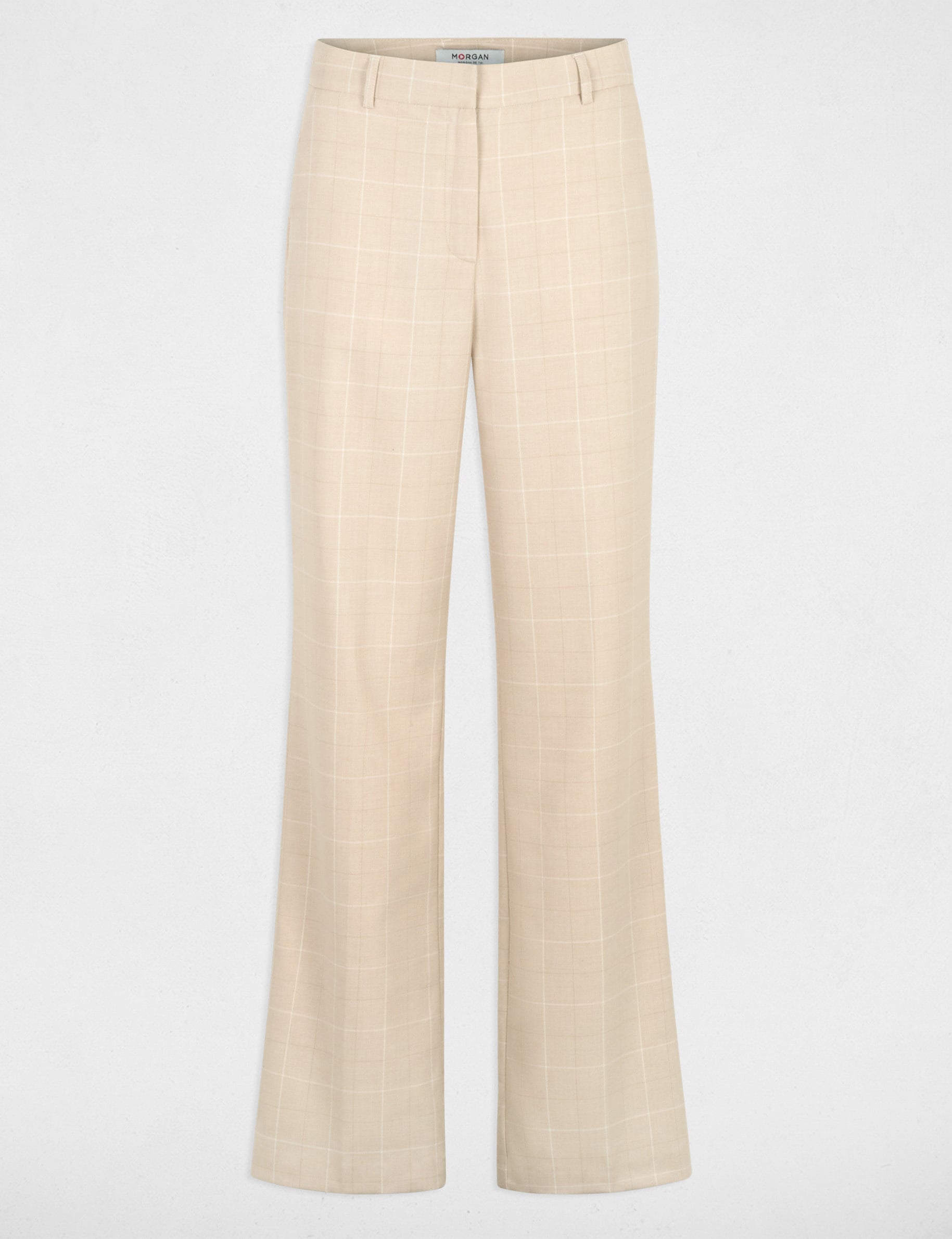 Pantalon droit taille haute beige femme