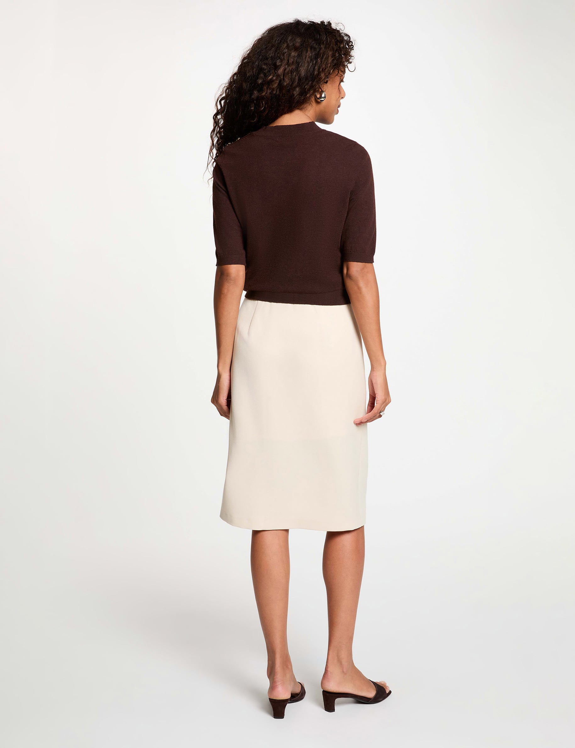 Jupe crayon taille haute beige femme