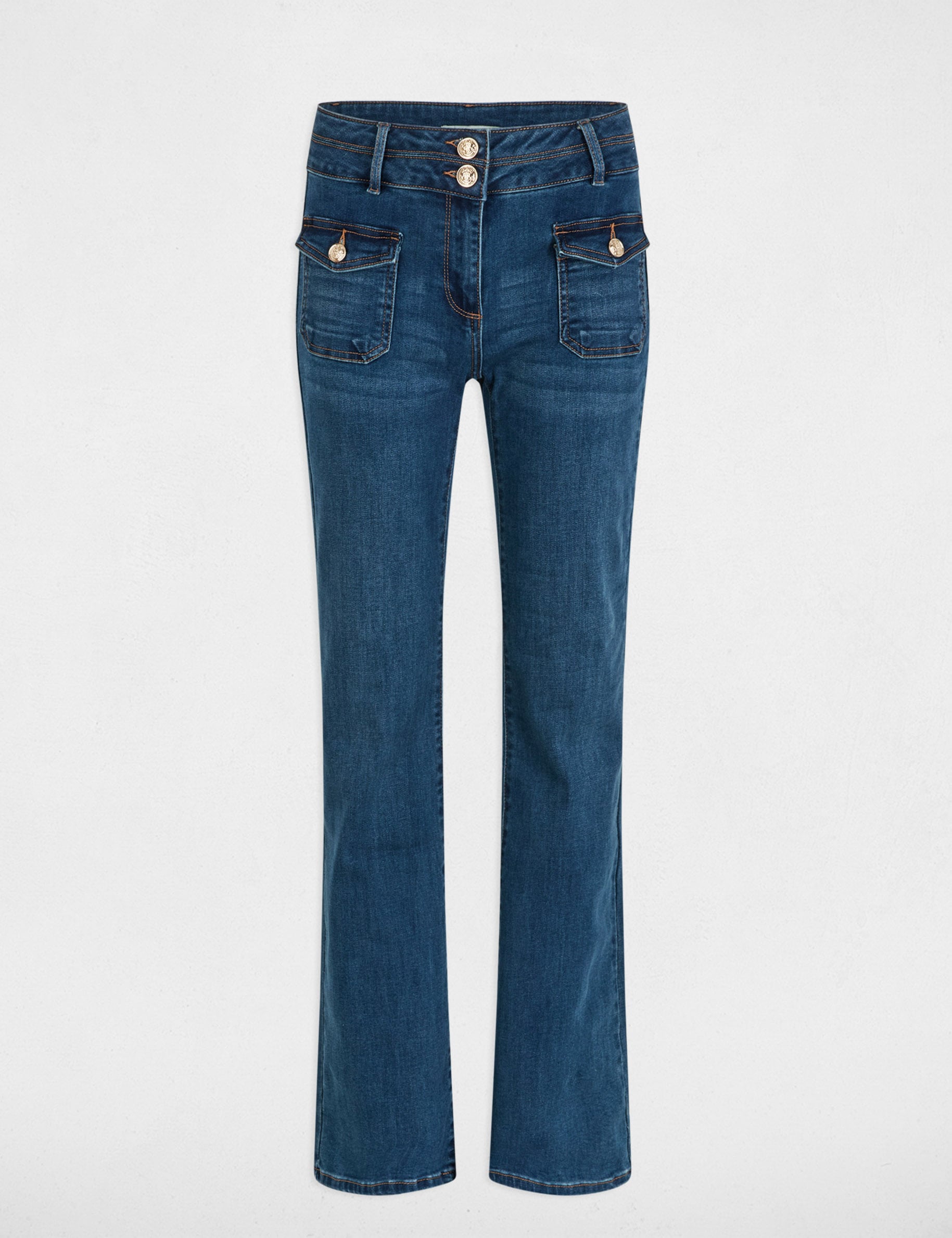 Jeans bootcut poches &agrave; boutons denim stone femme