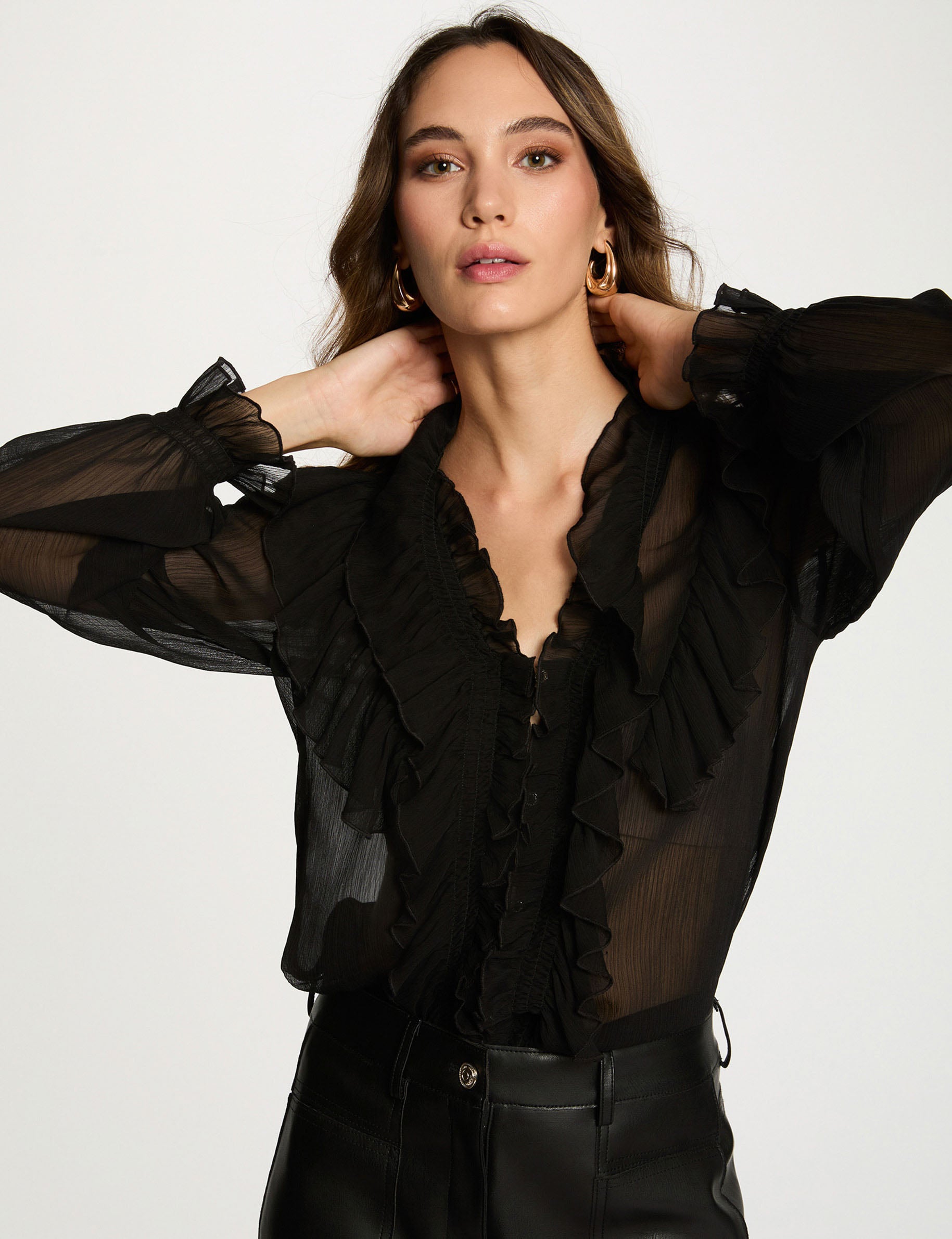 Chemise fluide col v noir femme