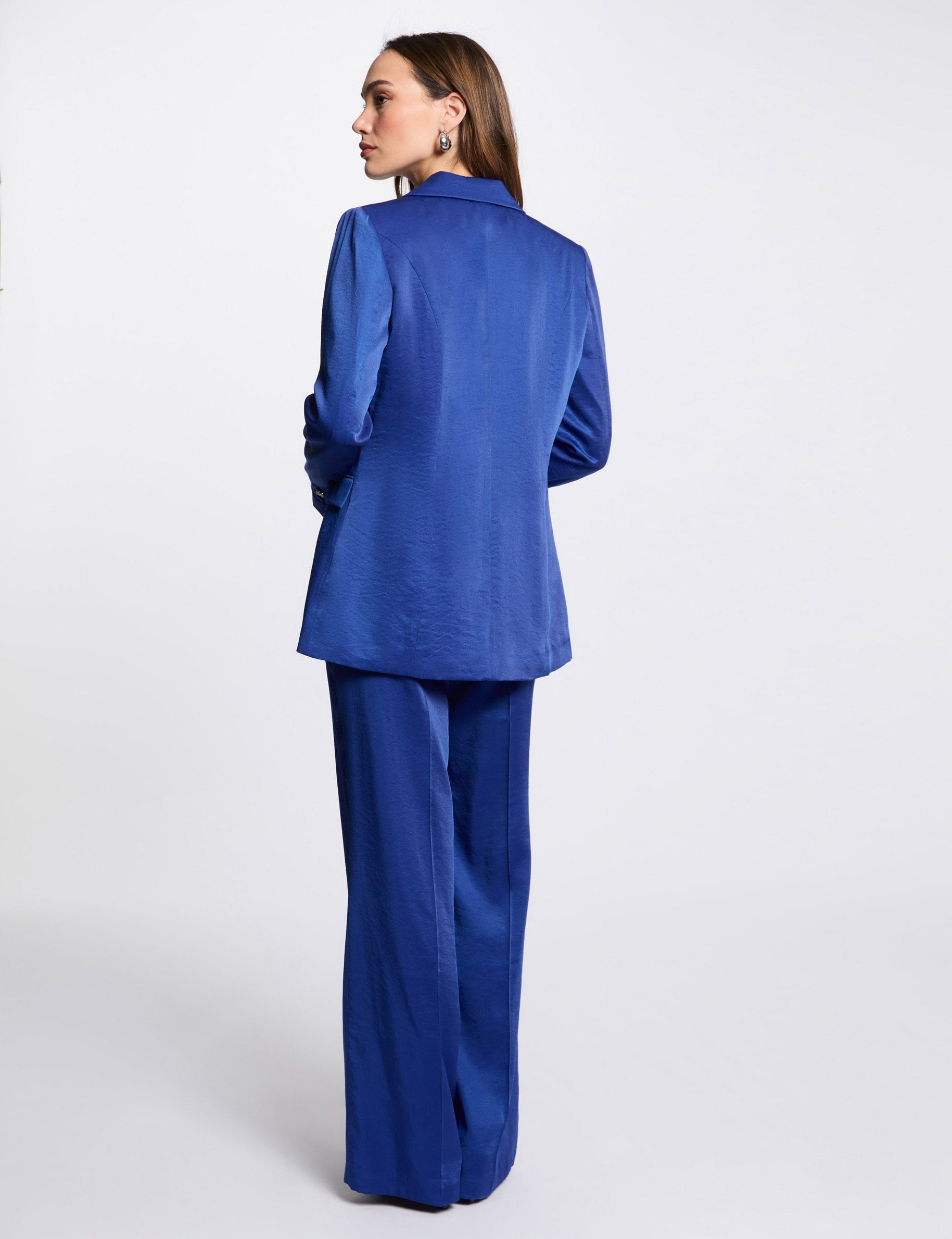 Pantalon droit fluide bleu electrique femme