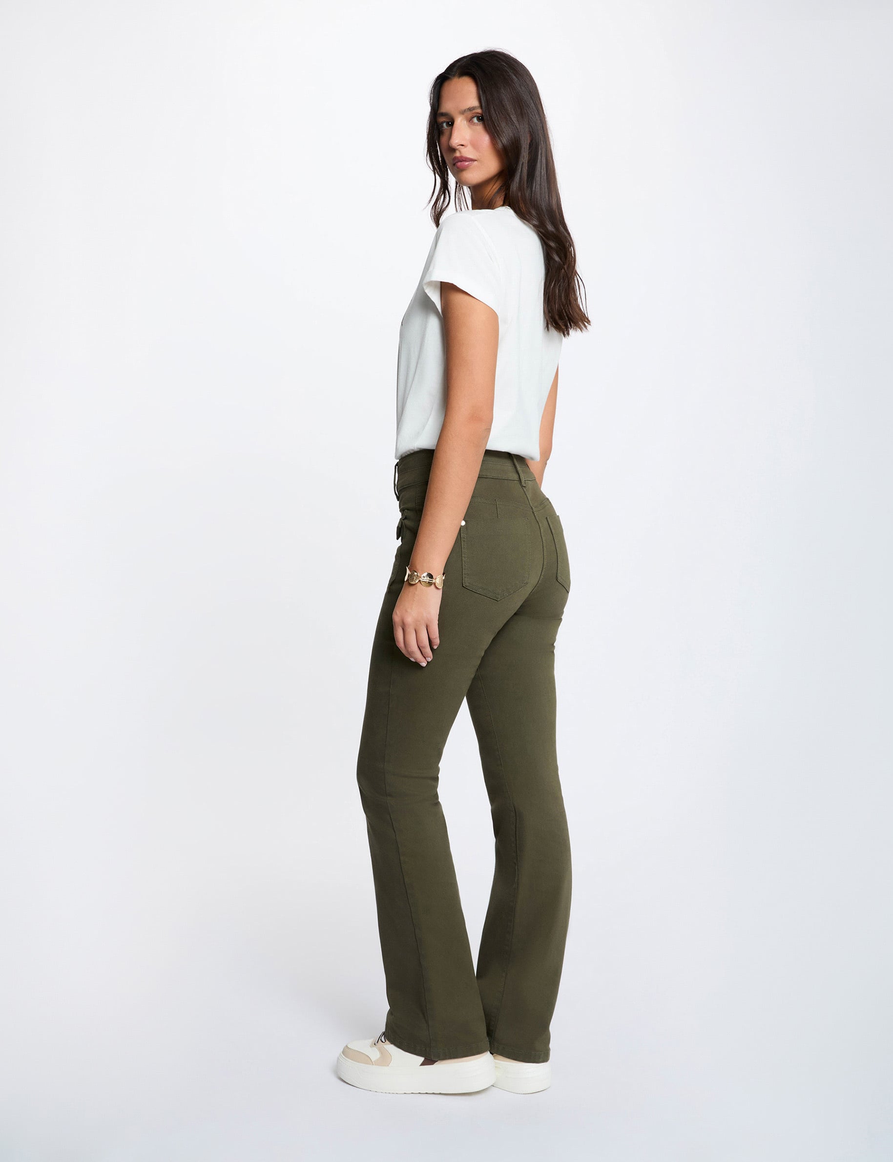 Pantalon bootcut vert kaki femme