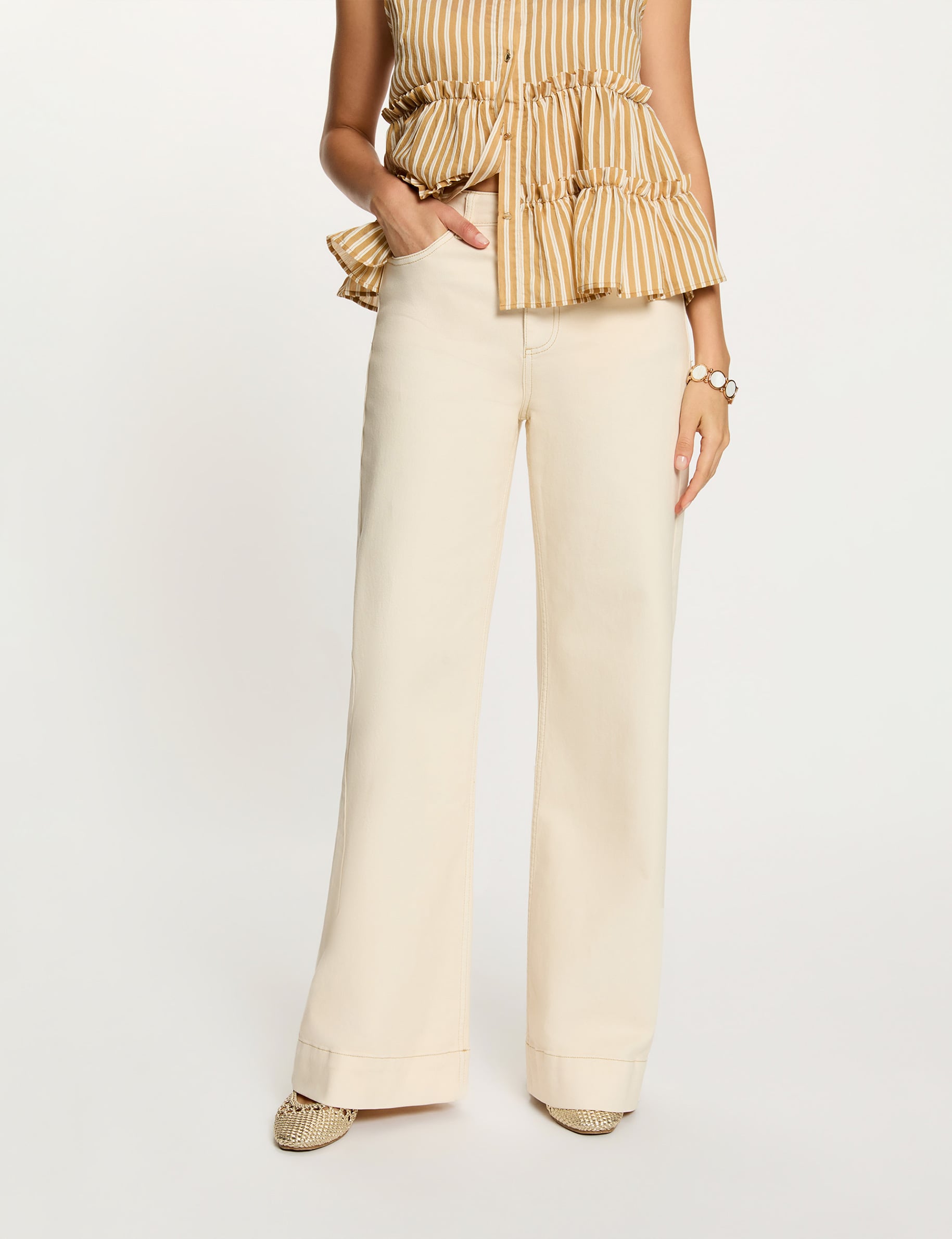 Jean large beige femme