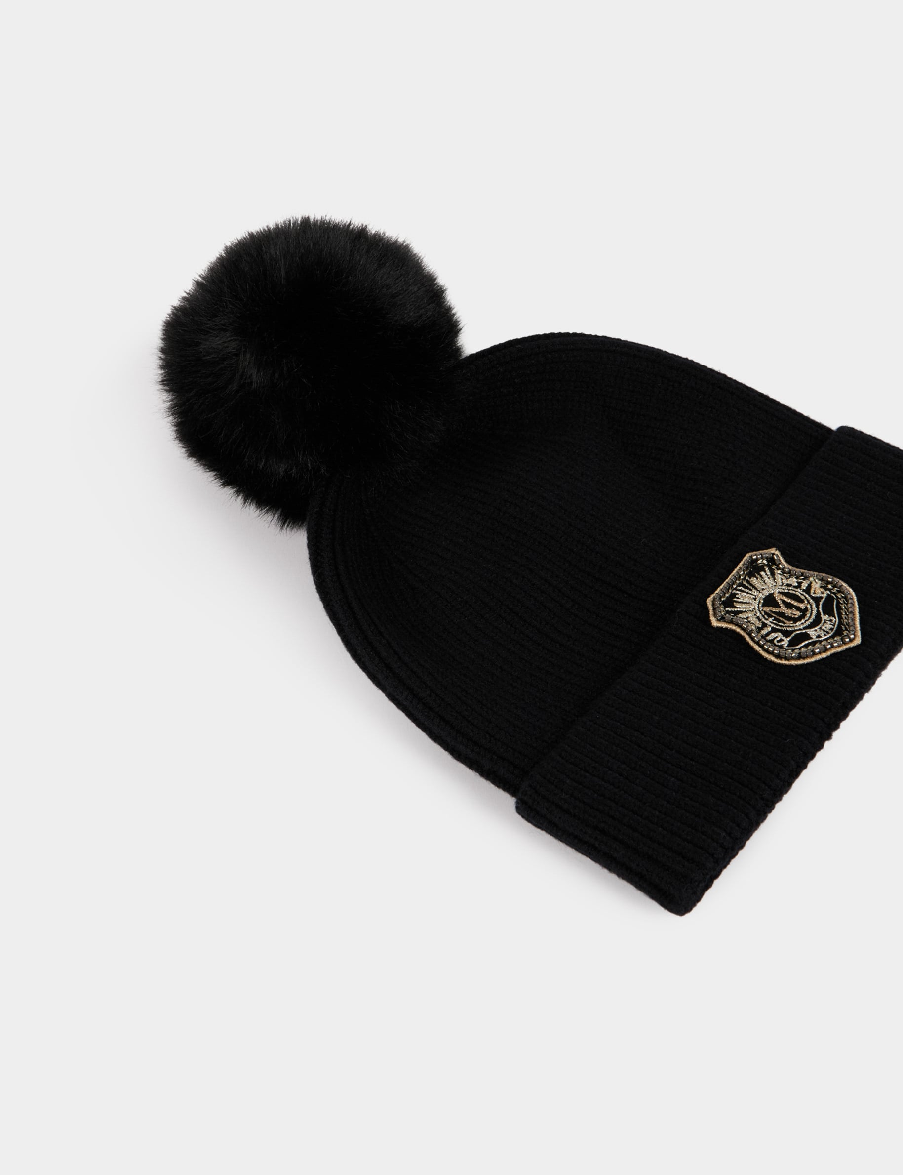 Bonnet &agrave; pompon noir femme
