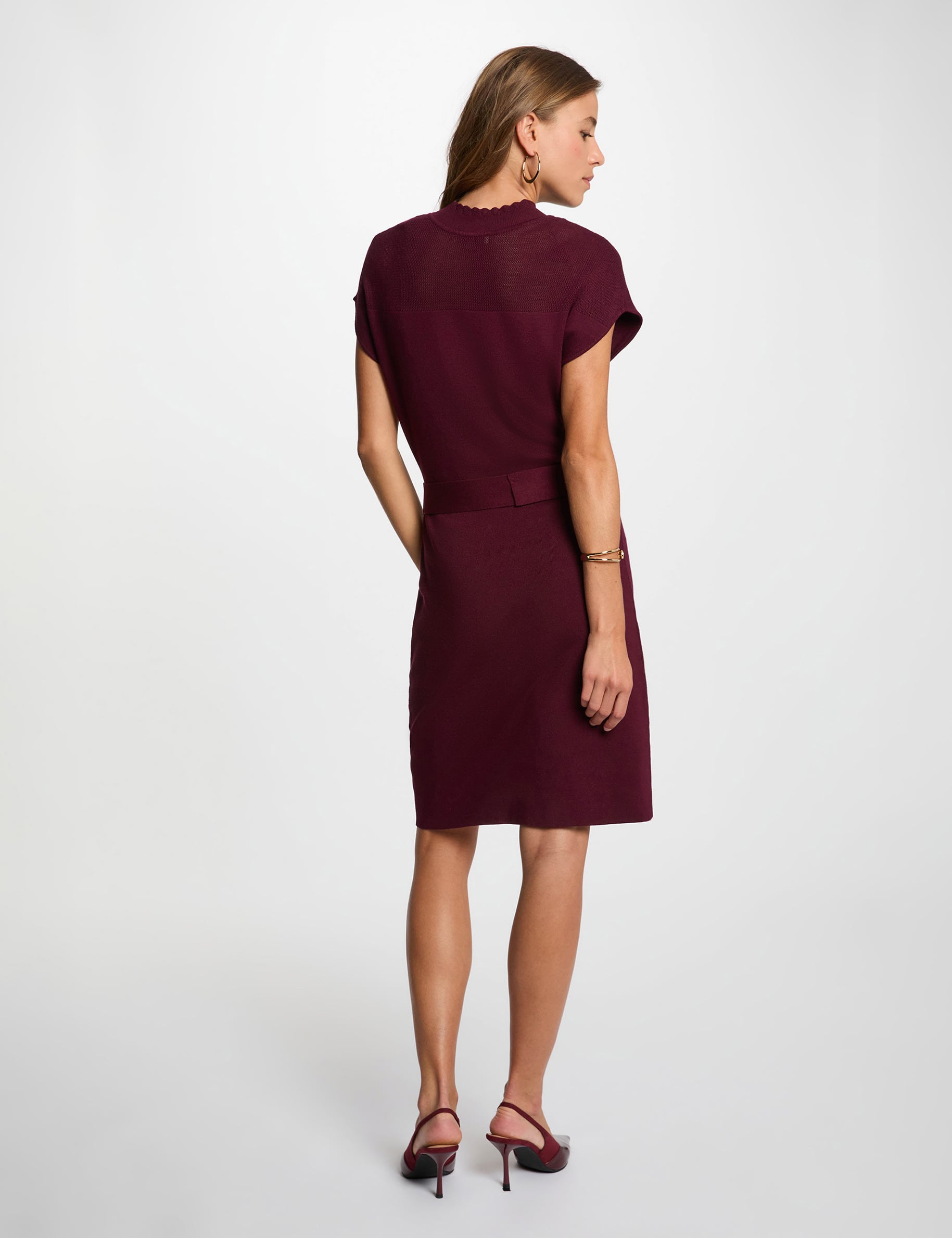 Robe tricot manches courtes prune femme
