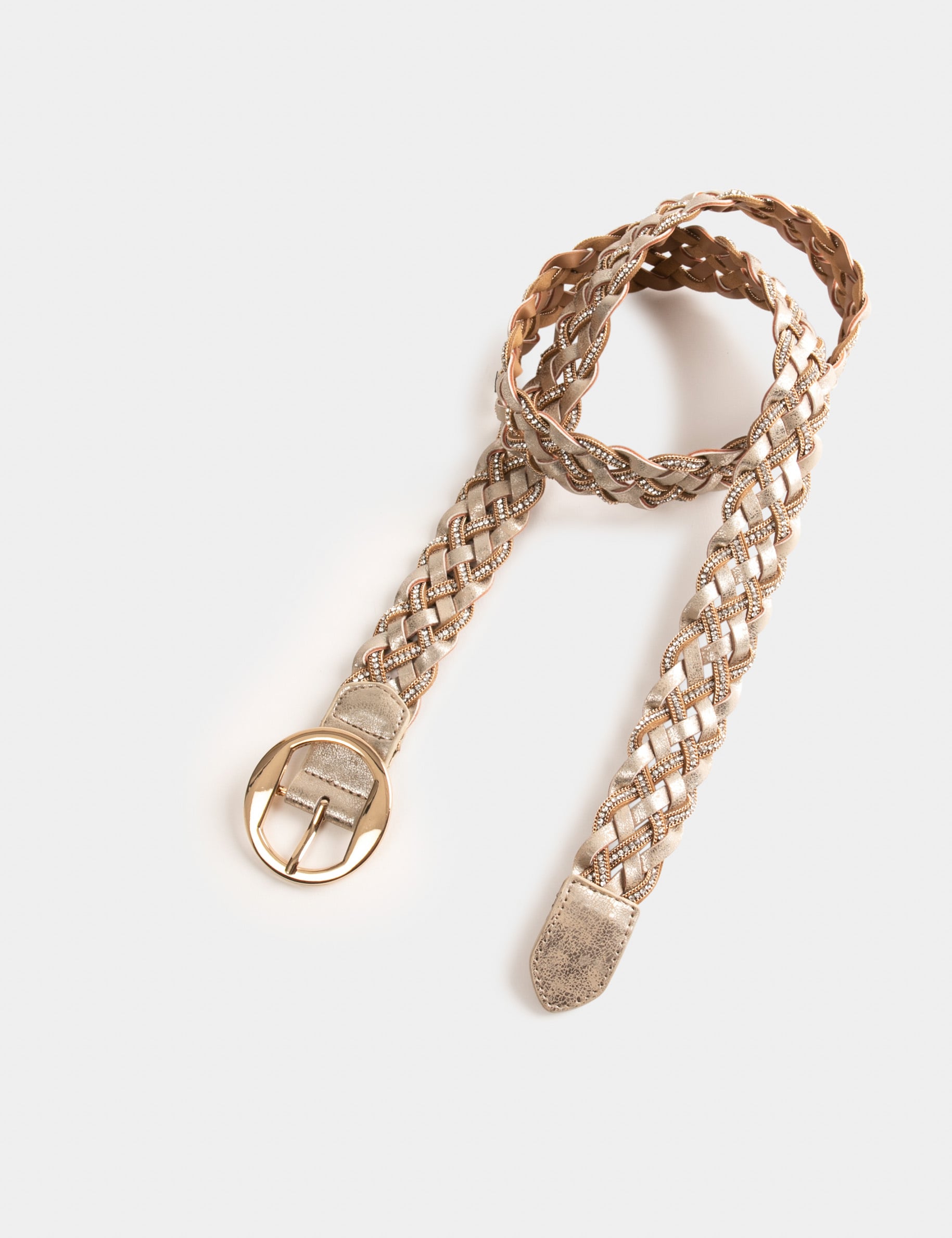 Ceinture tress&eacute;e avec strass jaune or femme