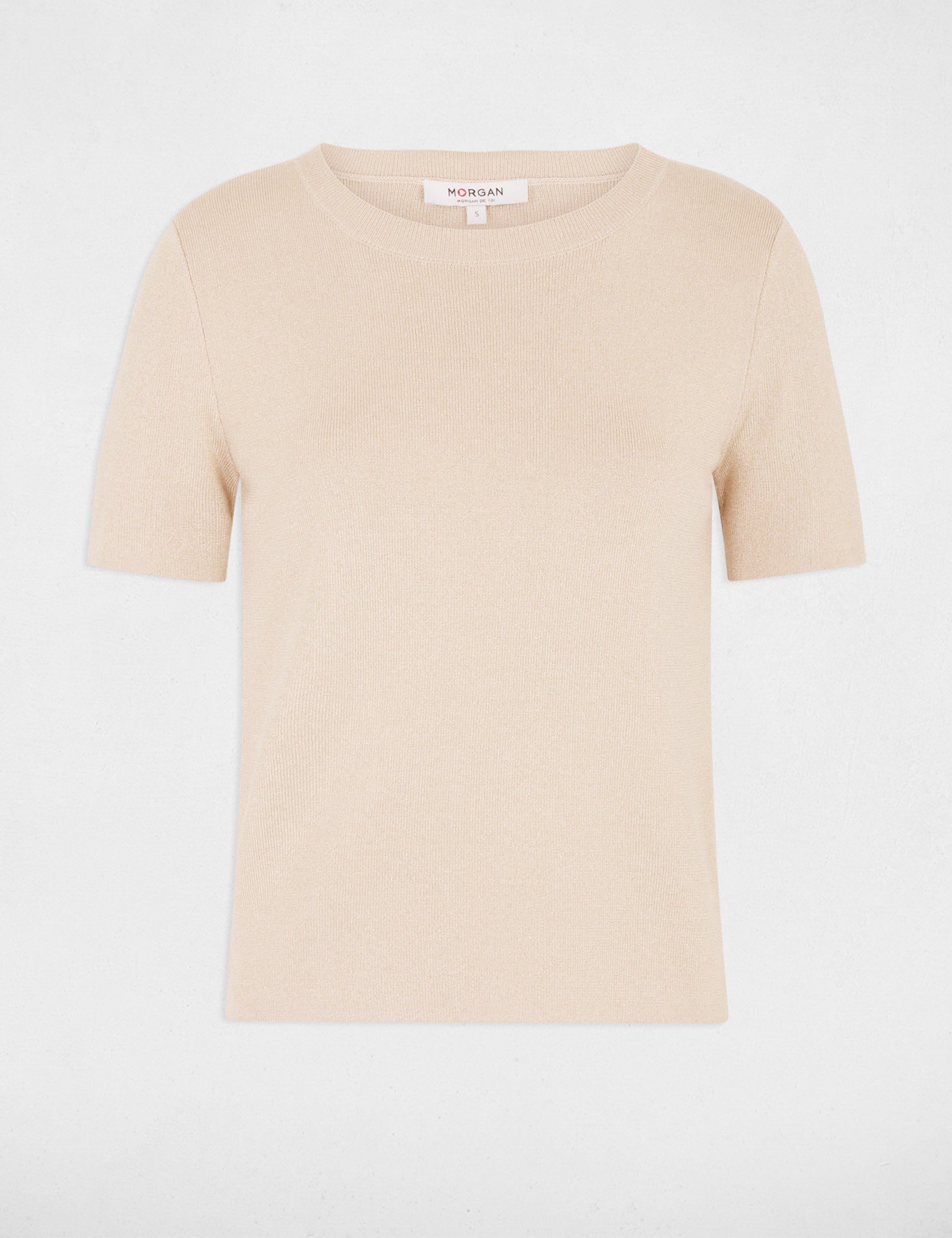 Pull col rond beige femme