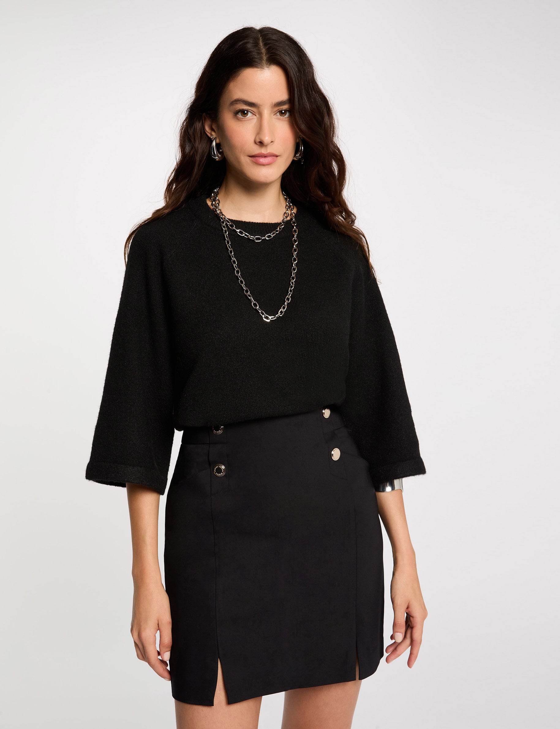 Jupe courte &agrave; boutons noir femme