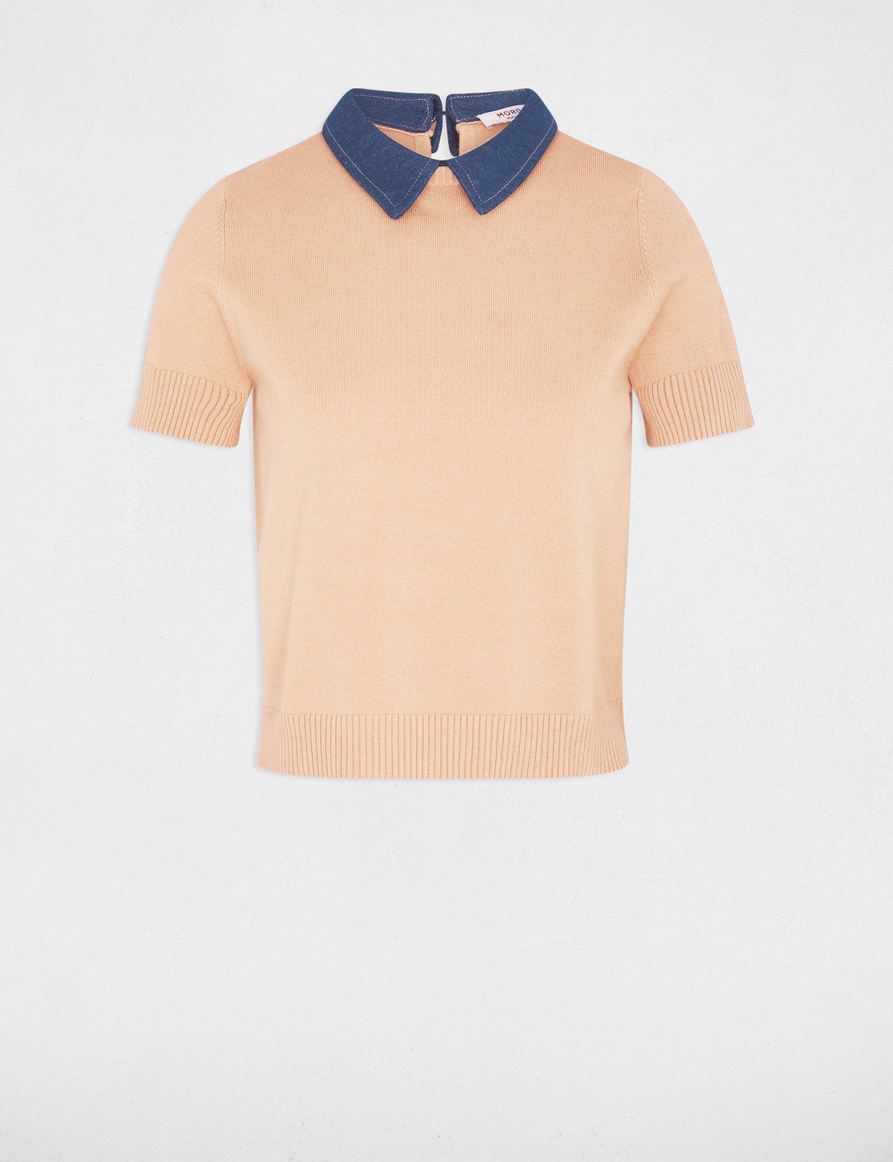 Pull col &agrave; revers camel femme