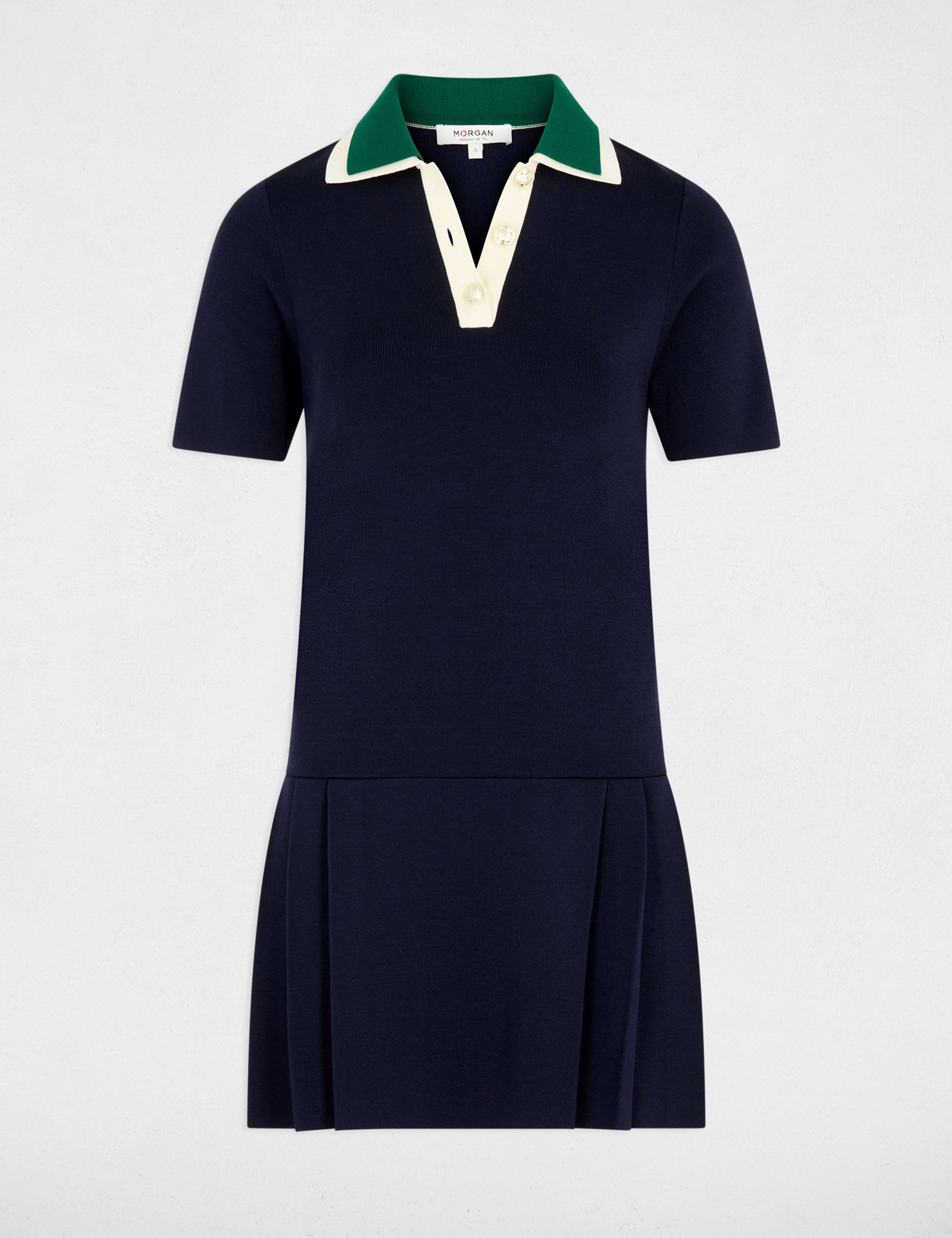 Robe tricot pliss&eacute;e bleu marine femme