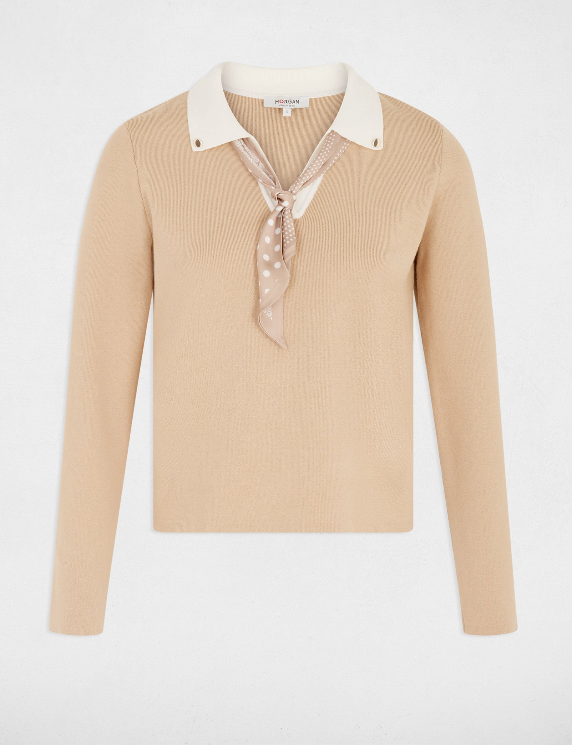 Pull col &agrave; revers beige femme