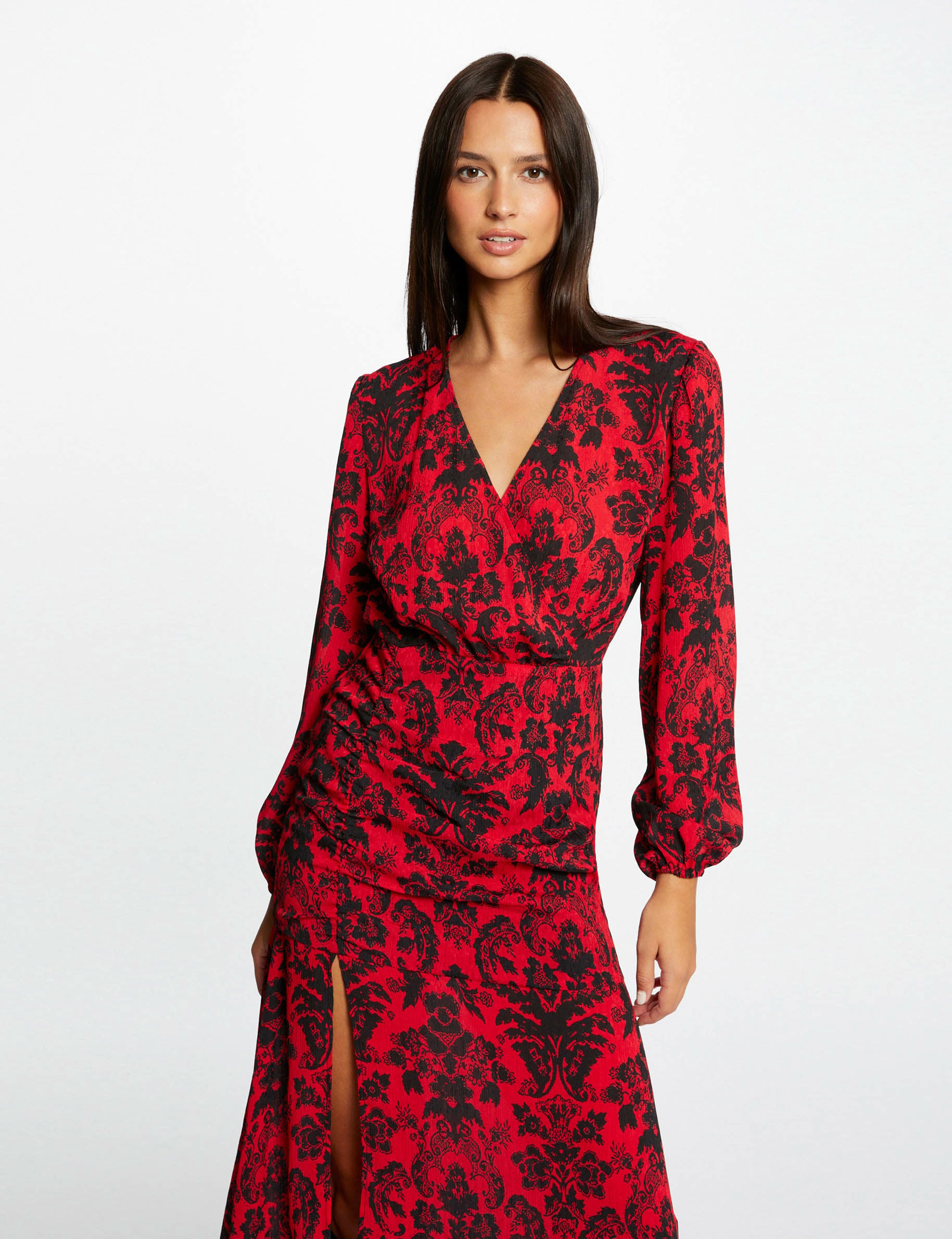 Robe longue cintr&eacute;e imprim&eacute; cachemire multico femme