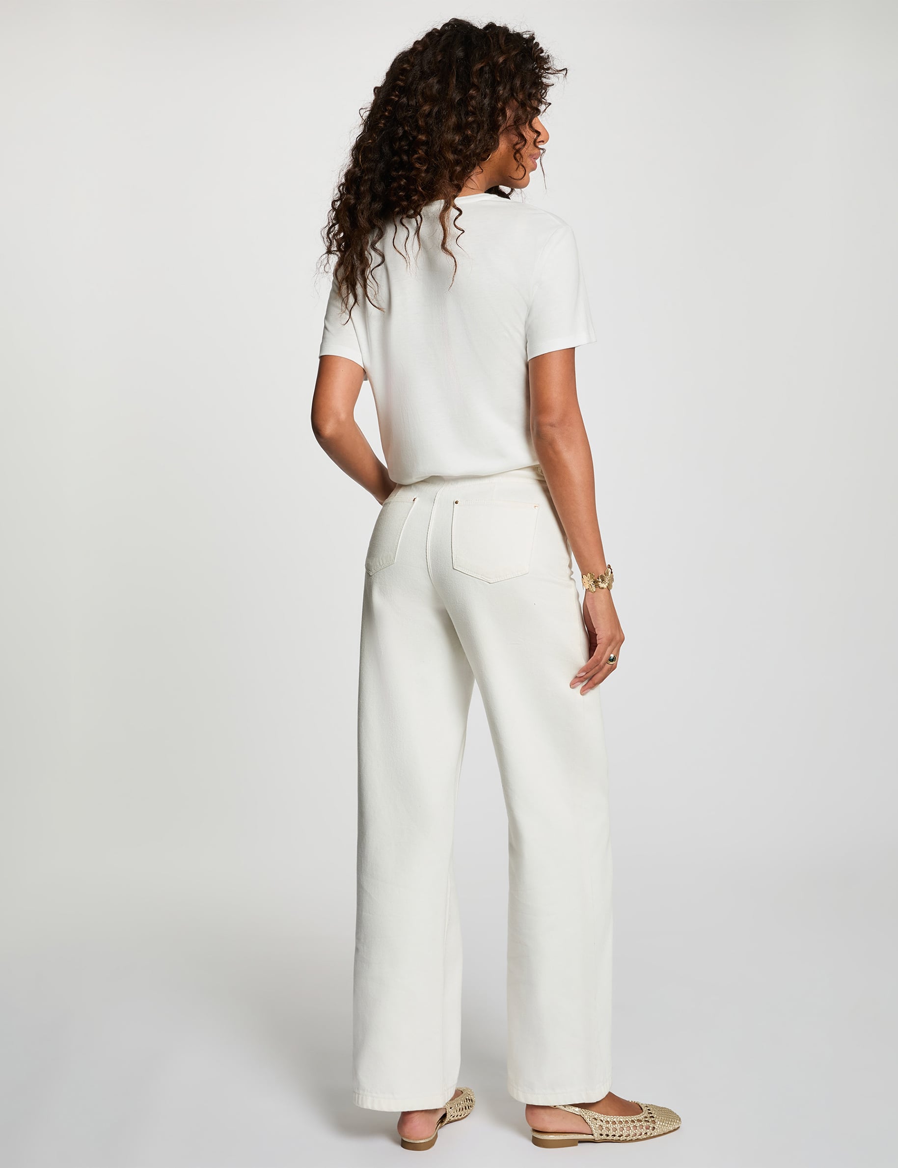 T-shirt imprim&eacute; col rond blanc femme