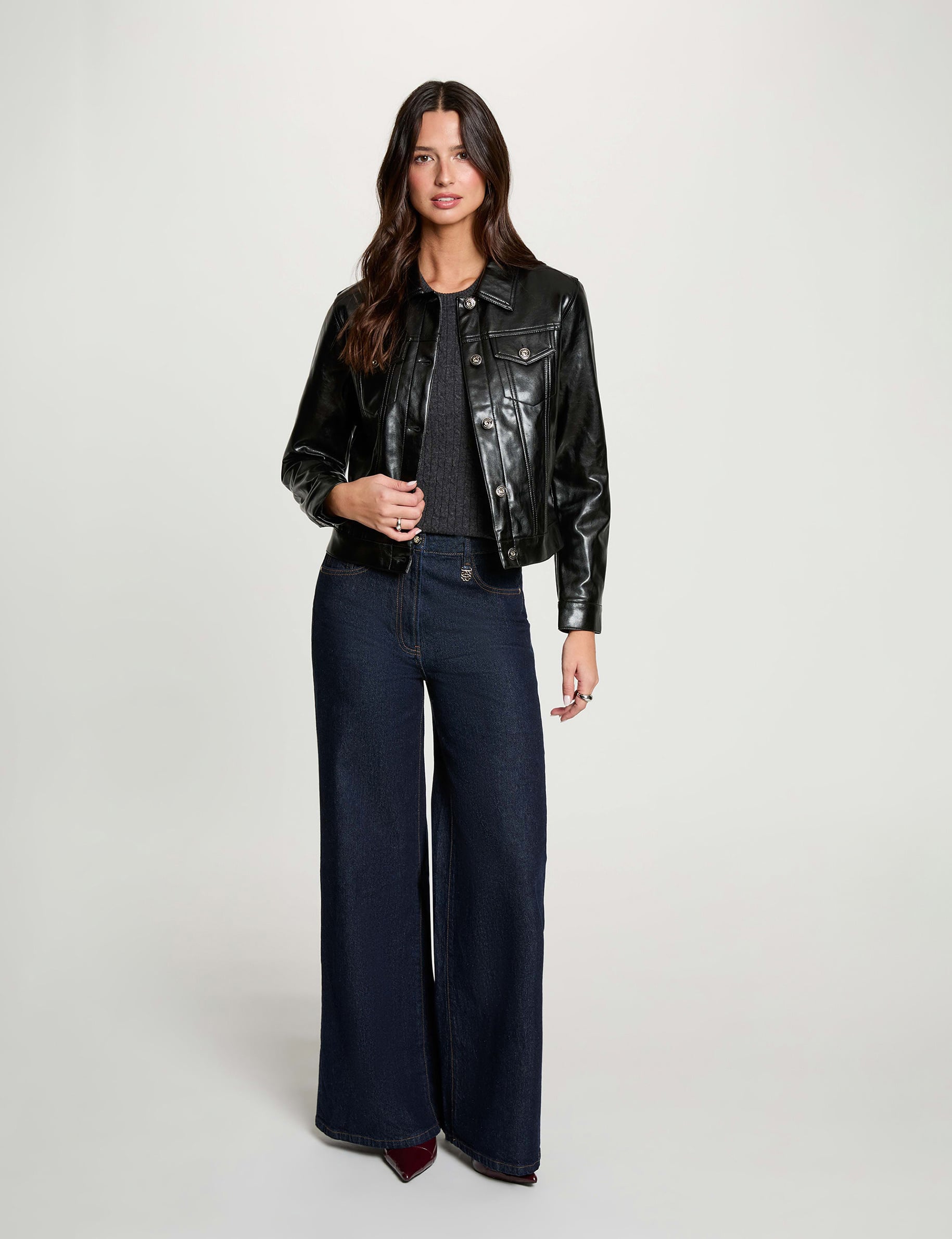 Blouson similicuir ouatin&eacute; noir femme