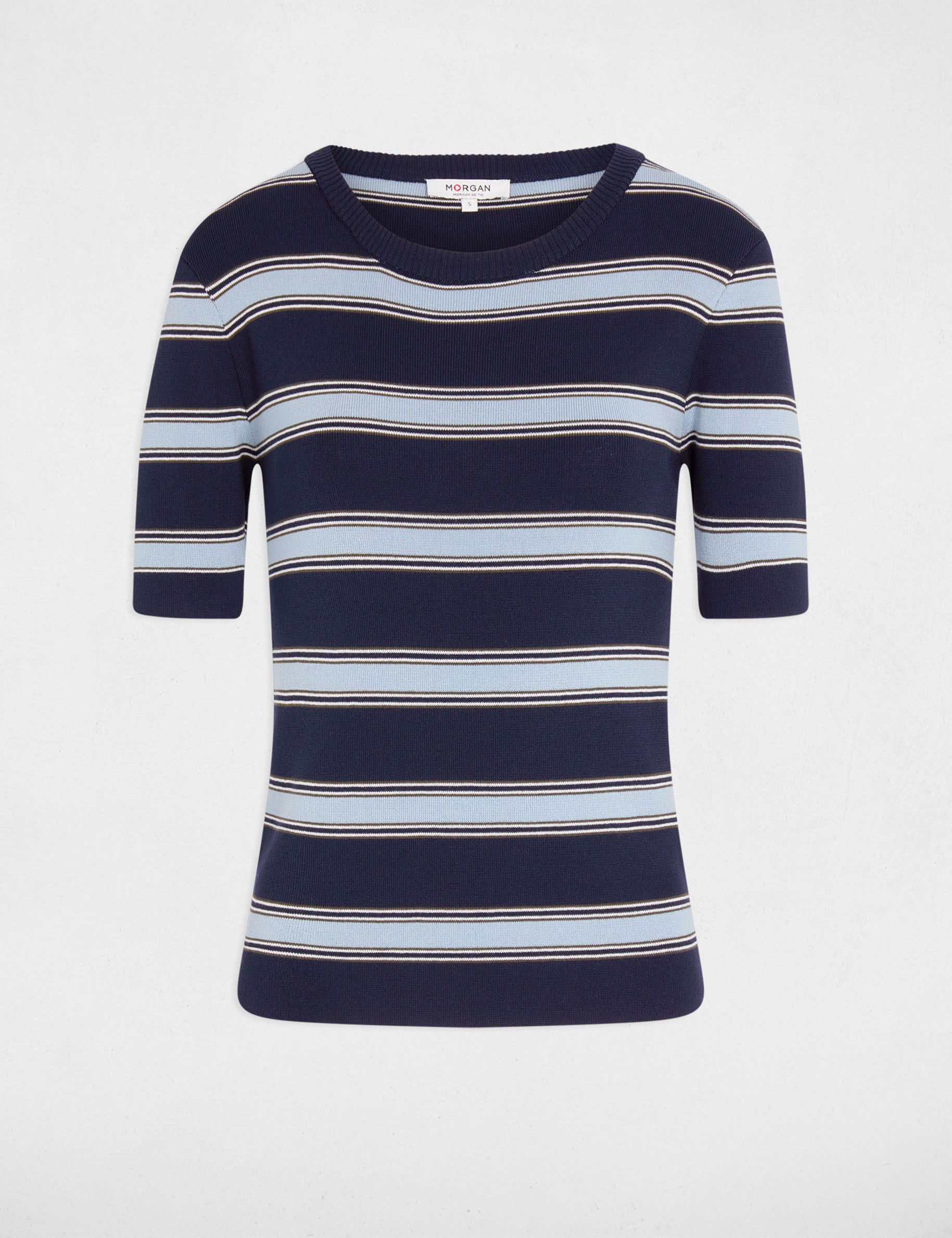 Pull ajust&eacute; manches courtes bleu marine femme